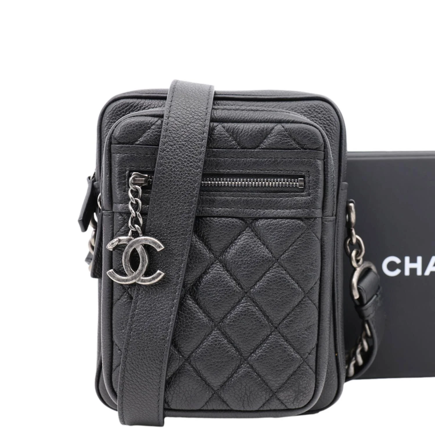 CHANEL Casual Rock Quilted Goatskin Leather Camera Crossbody Bag Black - Image 3