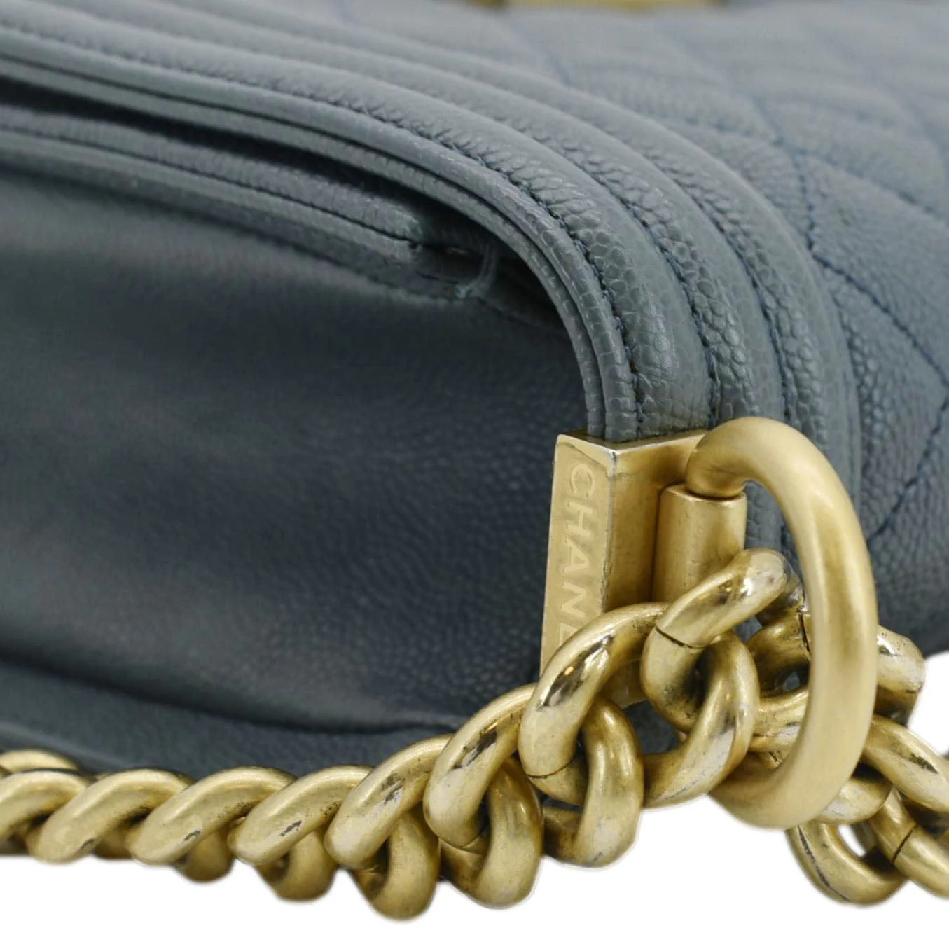 CHANEL Boy Flap Medium Caviar Quilted Leather Shoulder Bag Blue - Image 6