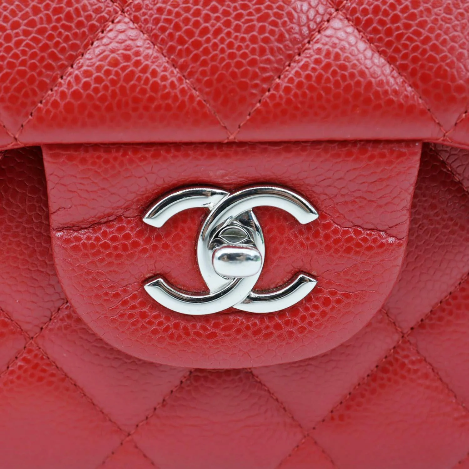 CHANEL Classic Jumbo Double Flap Quilted Caviar Leather Shoulder Bag Red - Image 11