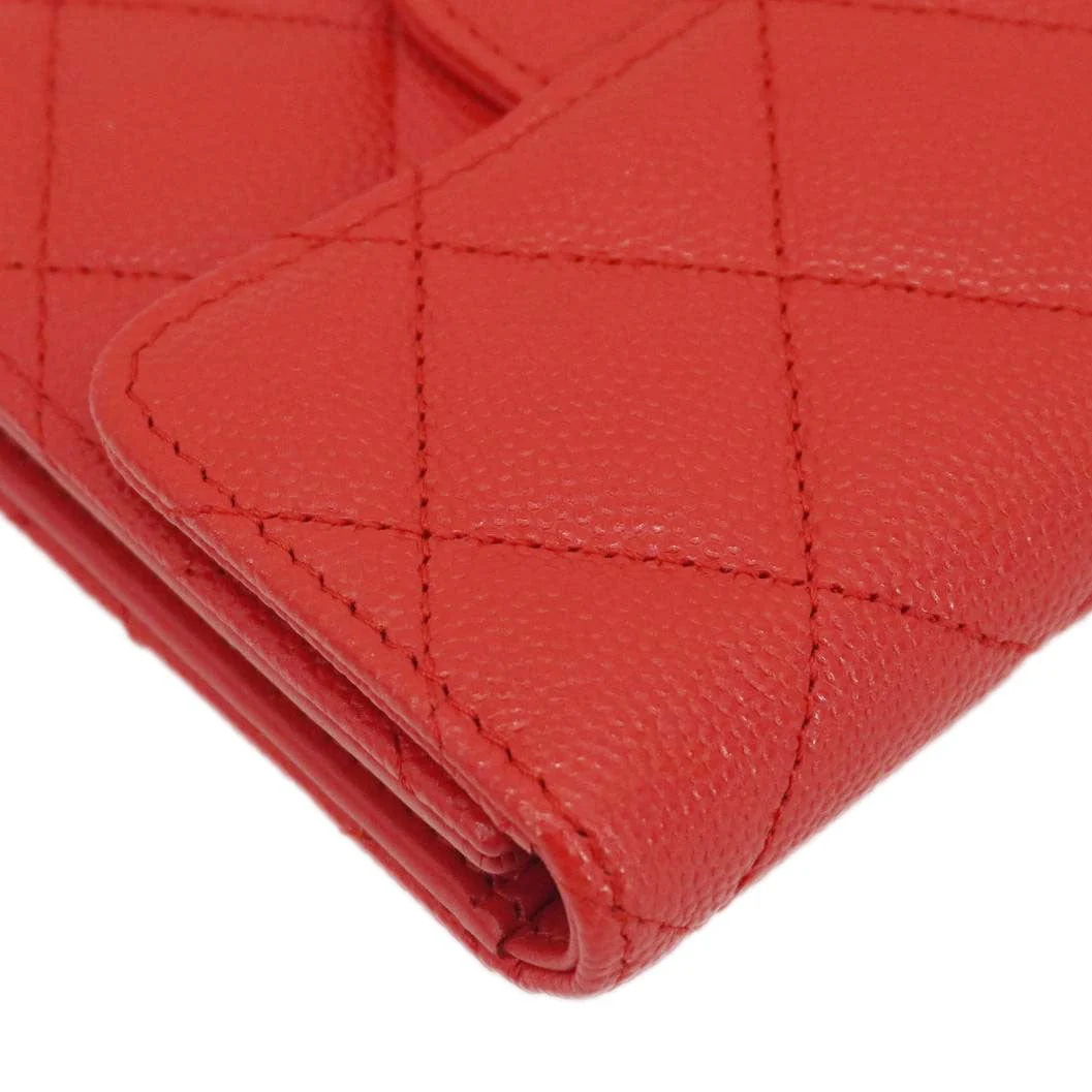 CHANEL Chevron Caviar Leather Compact Wallet Red - Image 8