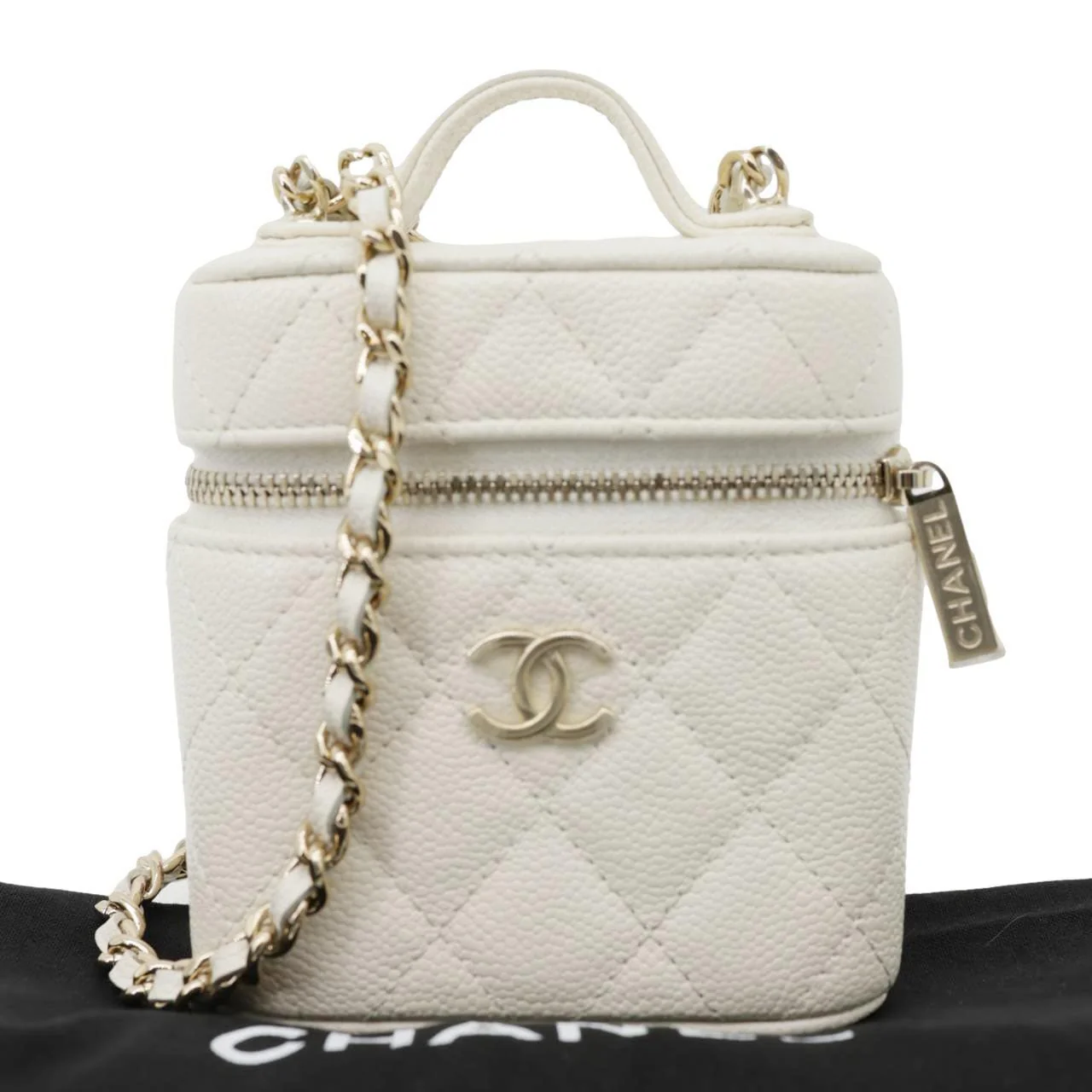 CHANEL Handle With Care Quilted Caviar Leather Vanity Case White - Image 3