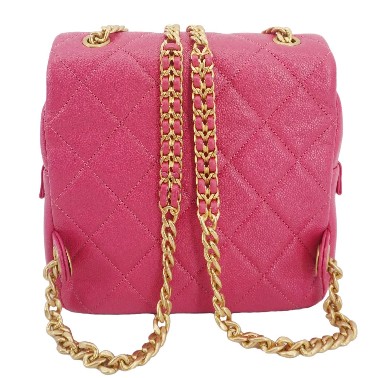 CHANEL Multi Chain Quilted Caviar Leather Backpack Pink - Image 4