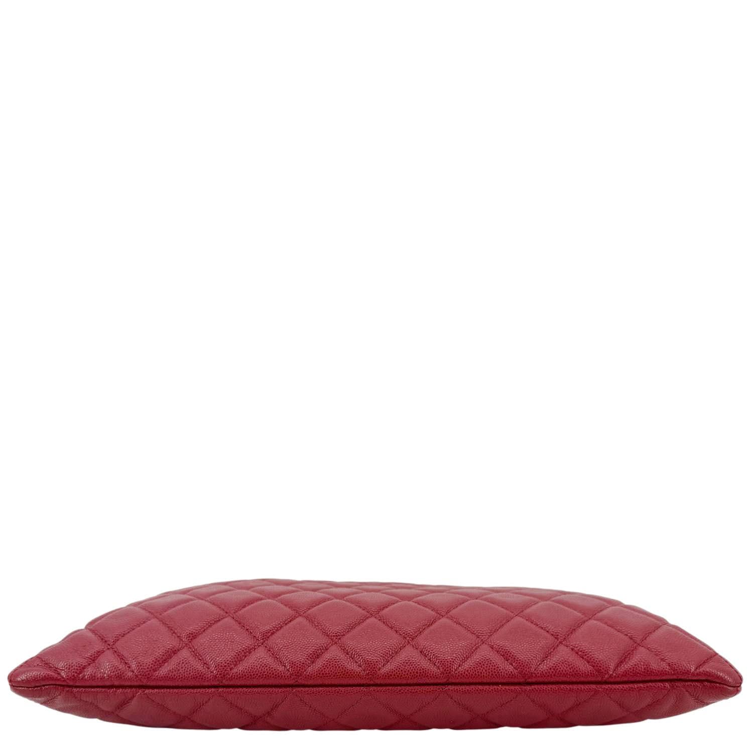 CHANEL Quilted Caviar O Clutch Cosmetic Case Red - Image 5