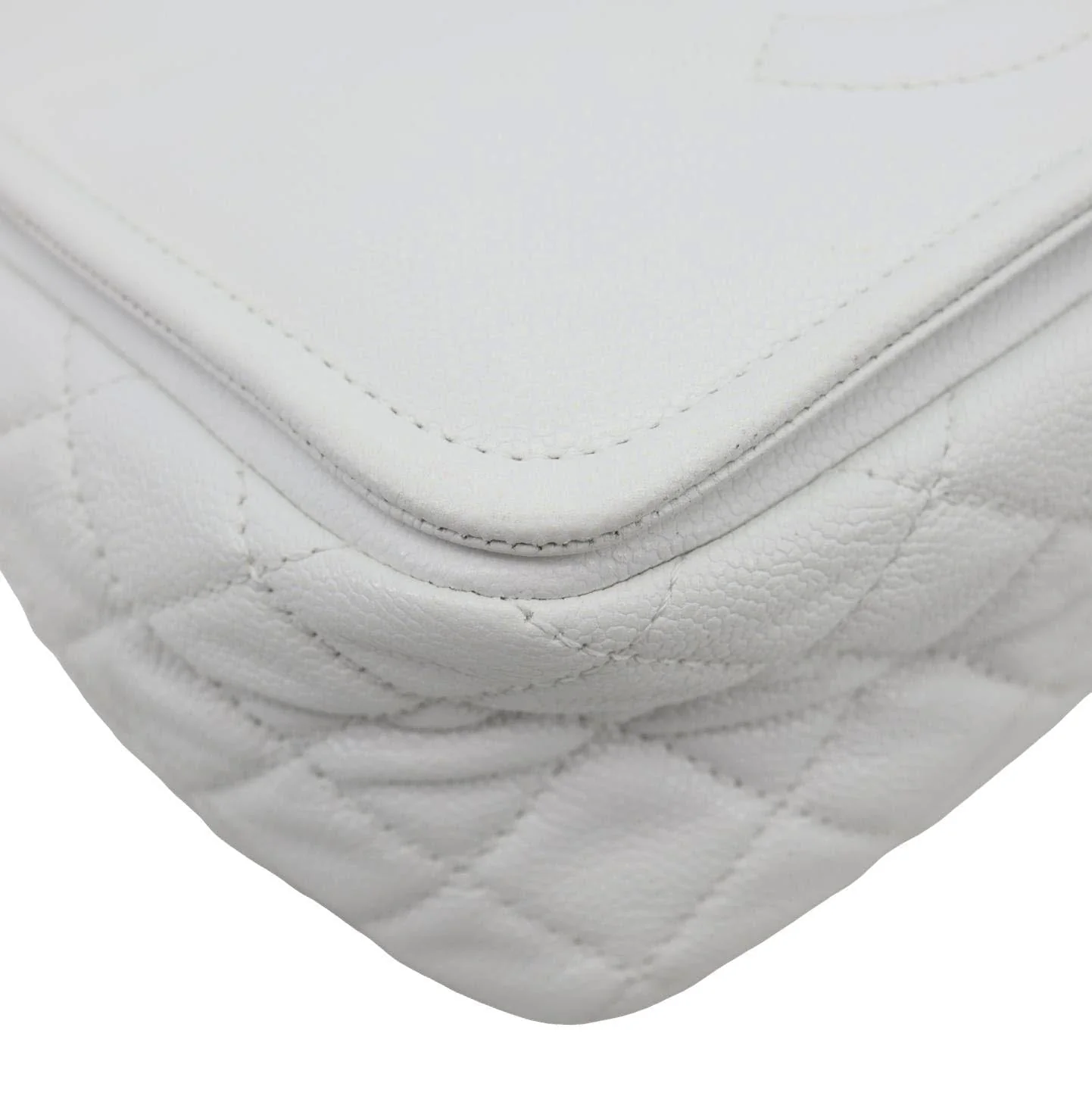 CHANEL Timeless Flap CC Caviar Leather Crossbody Bag White - Image 10