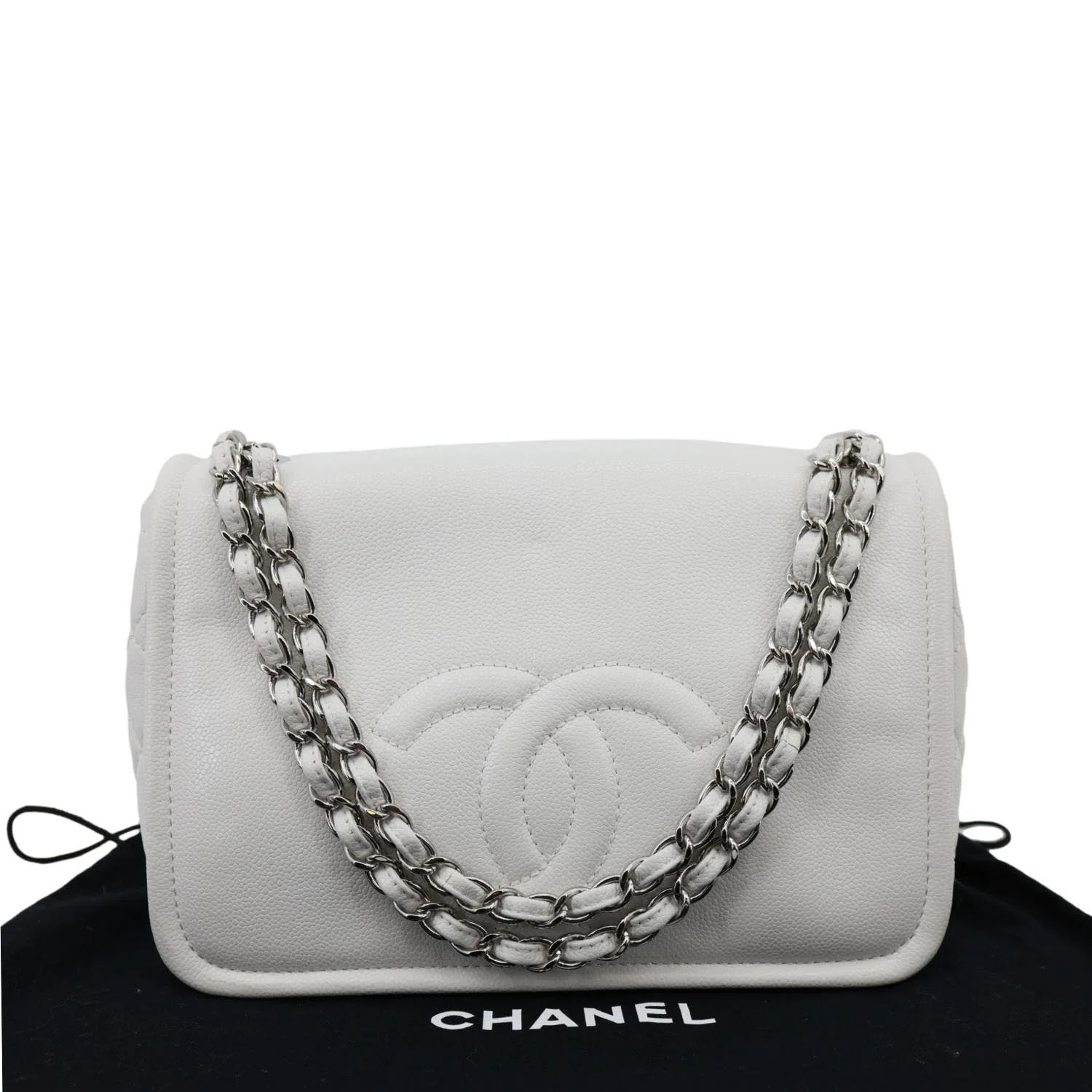 CHANEL Timeless Flap CC Caviar Leather Crossbody Bag White - Image 3