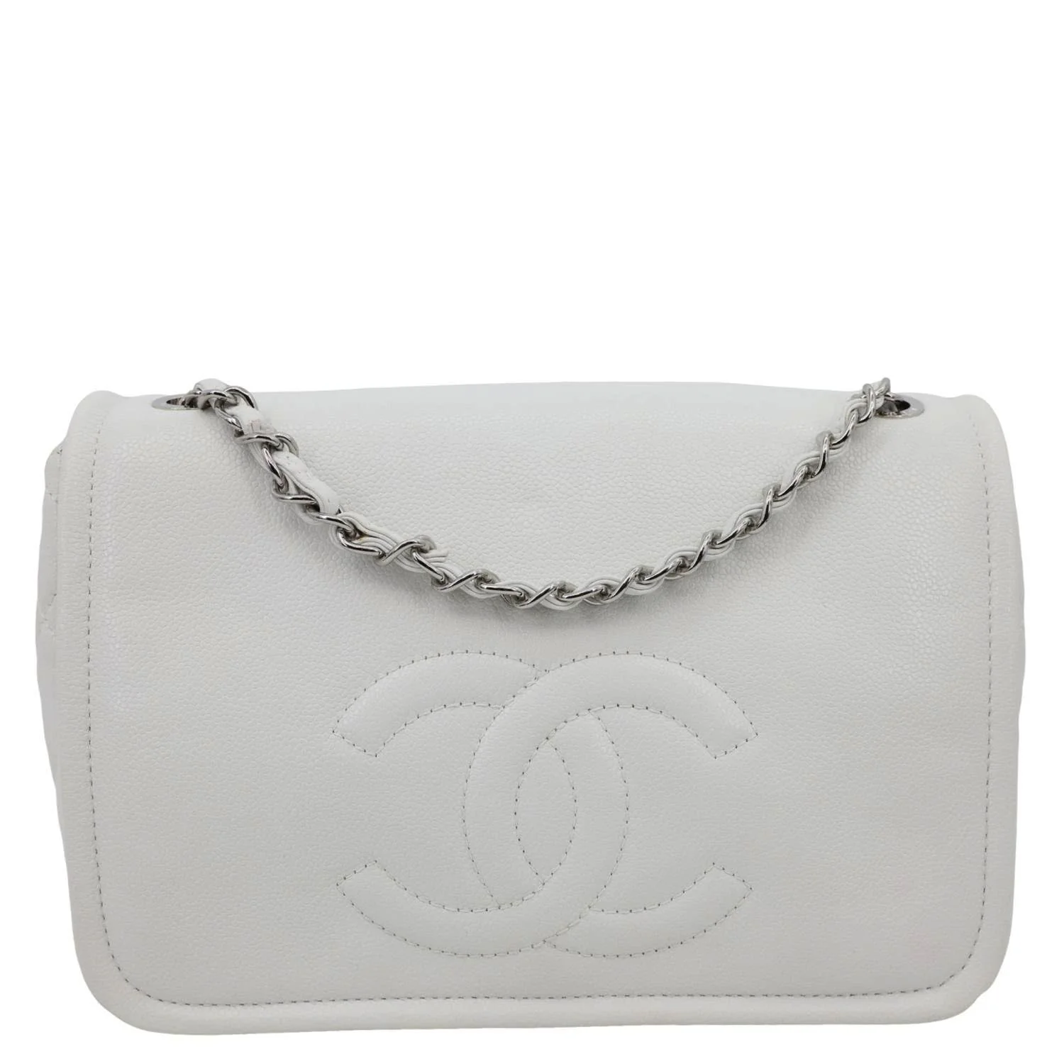 CHANEL Timeless Flap CC Caviar Leather Crossbody Bag White - Image 4