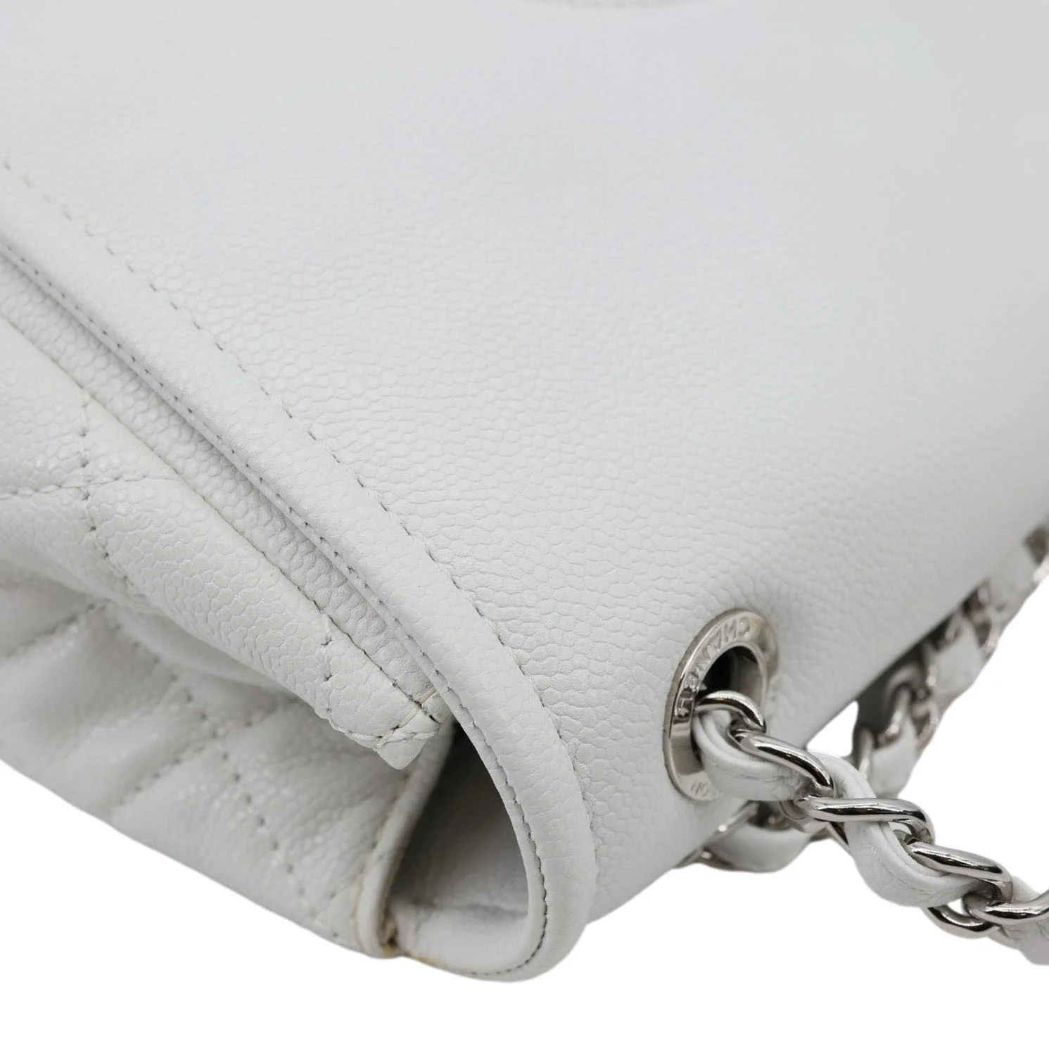 CHANEL Timeless Flap CC Caviar Leather Crossbody Bag White - Image 7