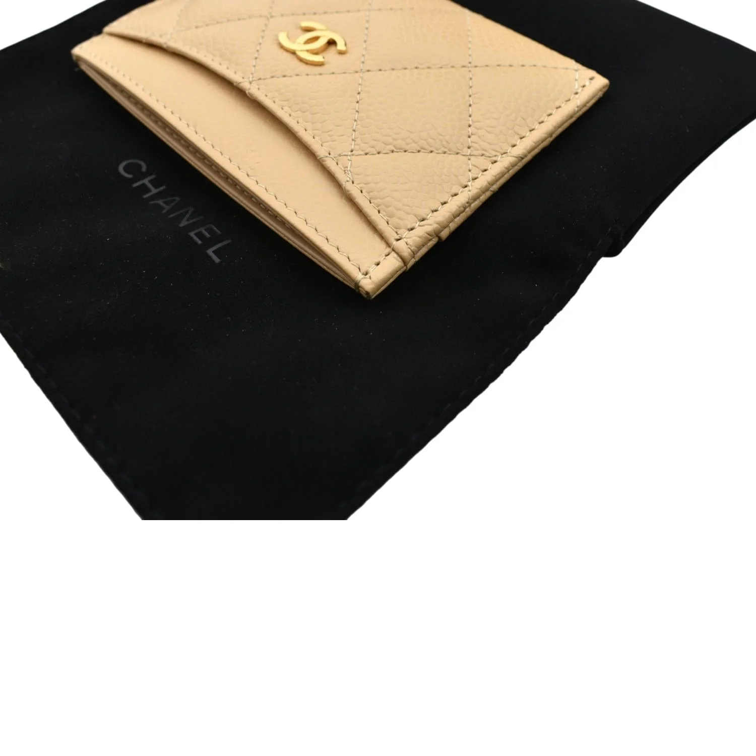 CHANEL CC Card Holder Caviar Leather Wallet Beige - Image 5