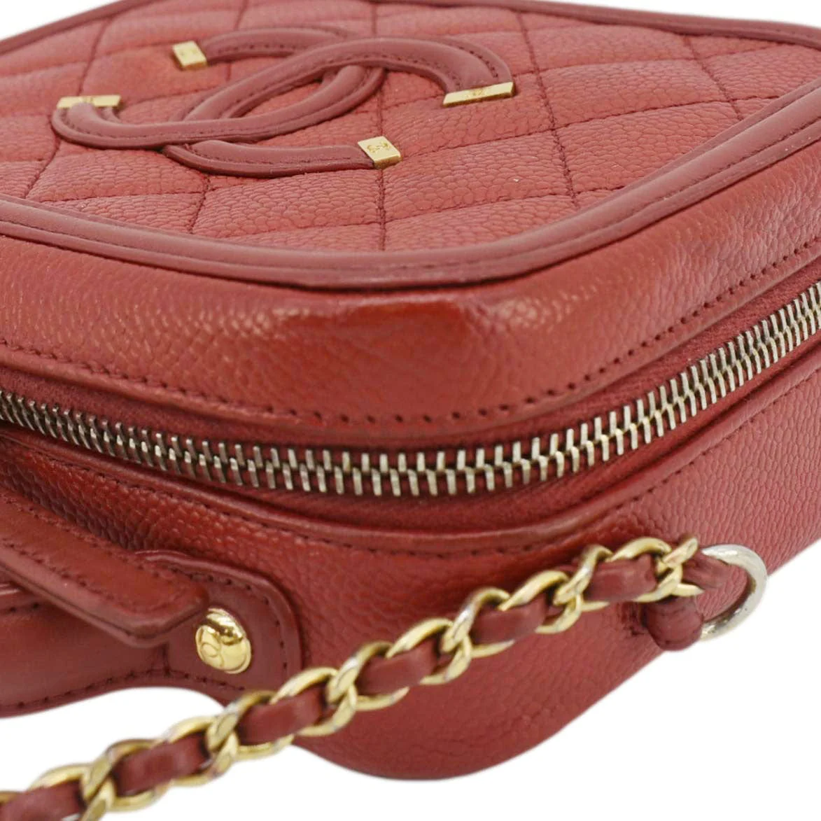 CHANEL Vanity Case Filigree CC Caviar Quilted Shoulder Bag Red - Image 7
