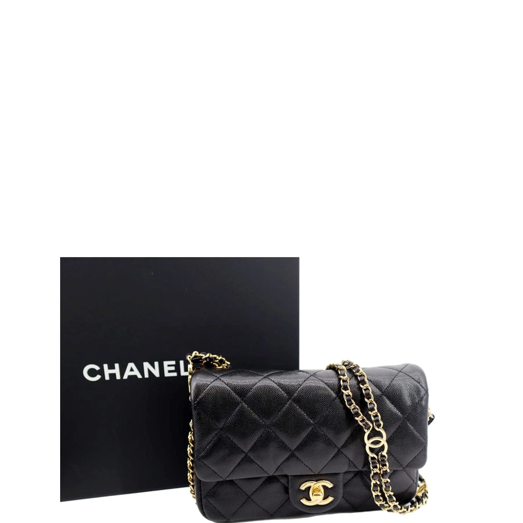 CHANEL Mini Flap Grained Calfskin Leather Shoulder Bag Black - Image 3