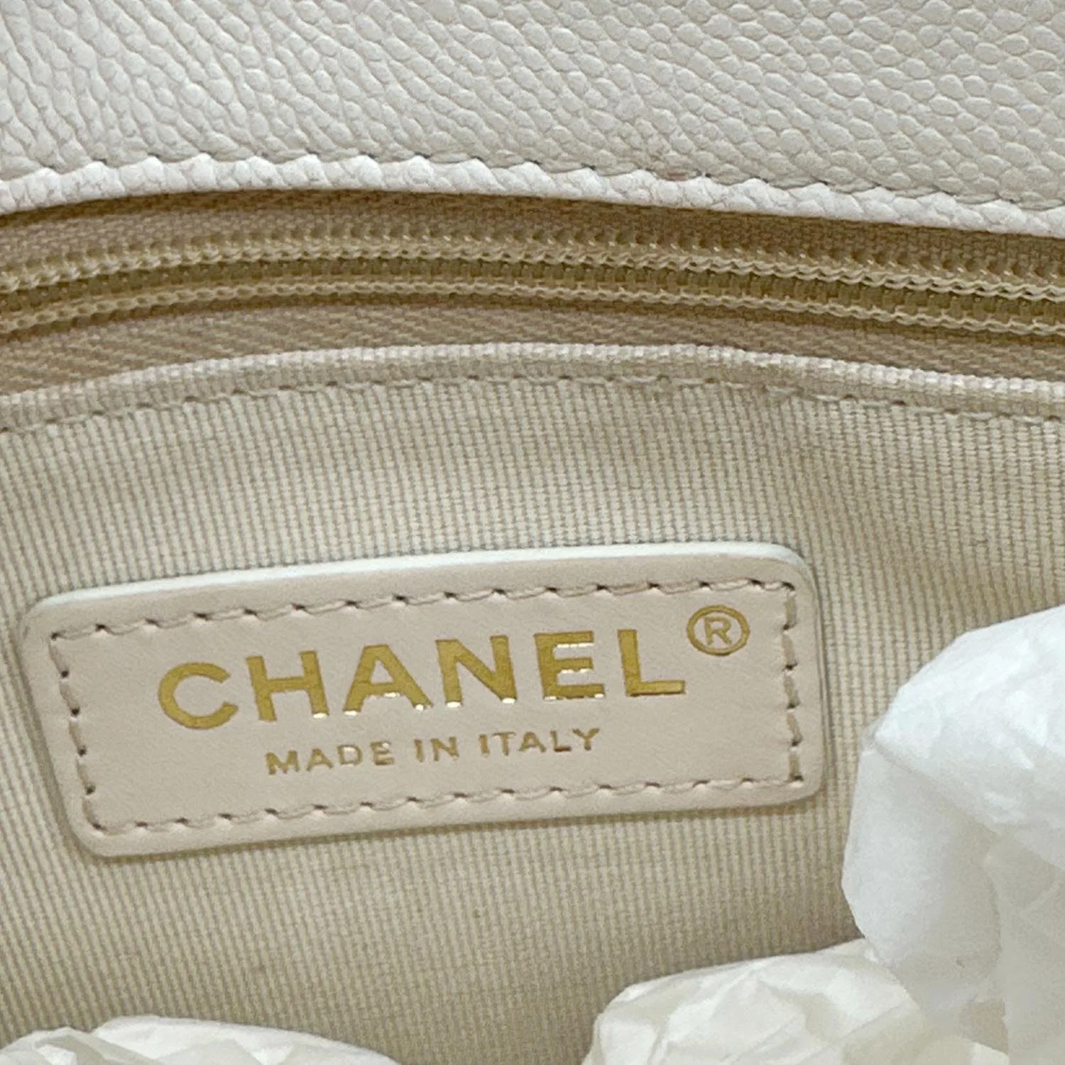 CHANEL CC Flap Quilted Caviar Leather Chain Flap Crossbody Bag White - Image 12