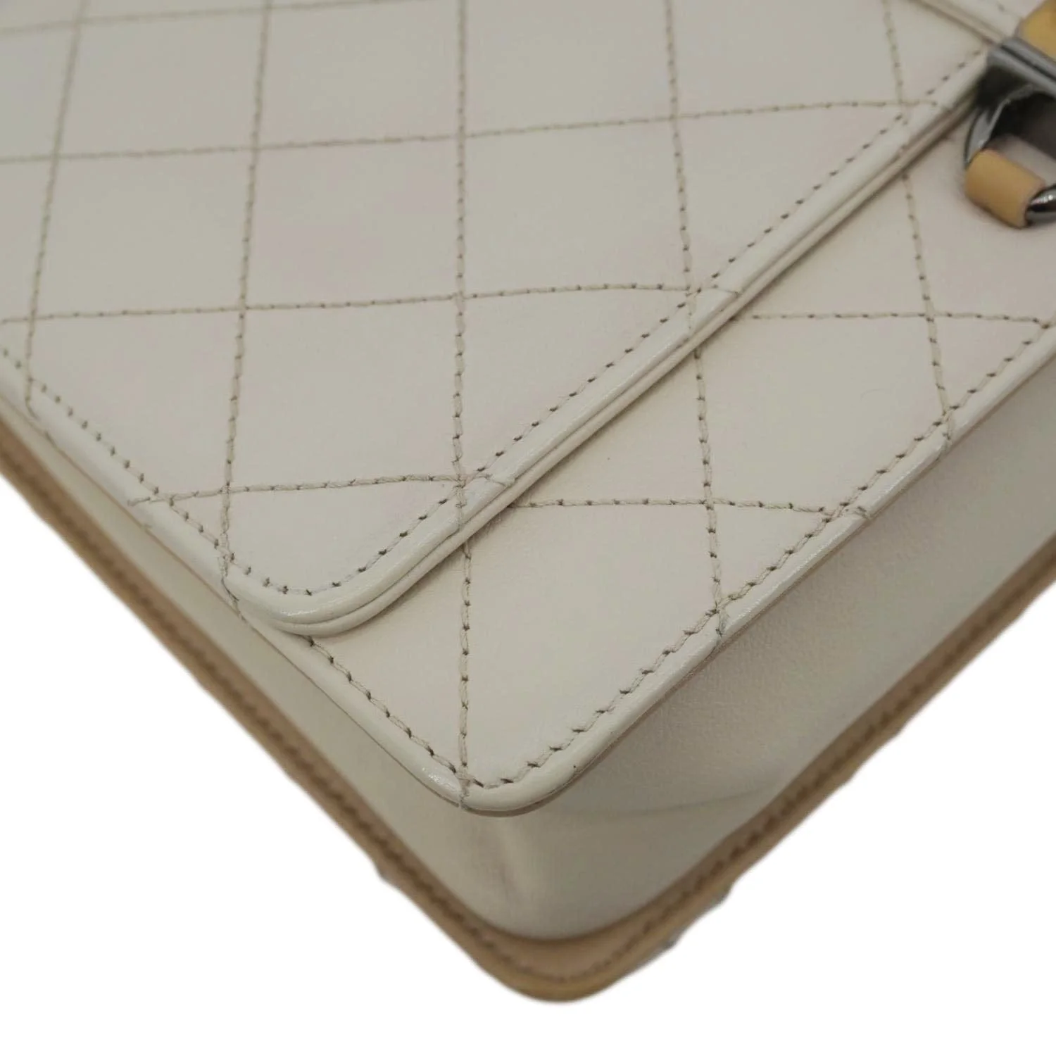 CHANEL CC Flap Quilted Leather Chain Crossbody Bag White - Image 10