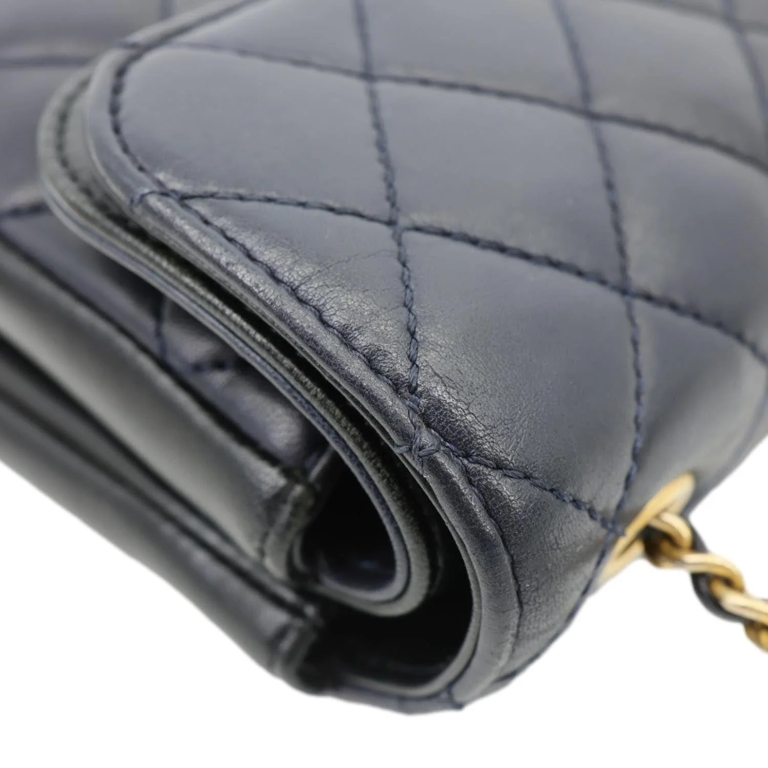 CHANEL CC Chic Double Flap Quilted Lambskin Leather Shoulder Bag Navy Blue - Image 6