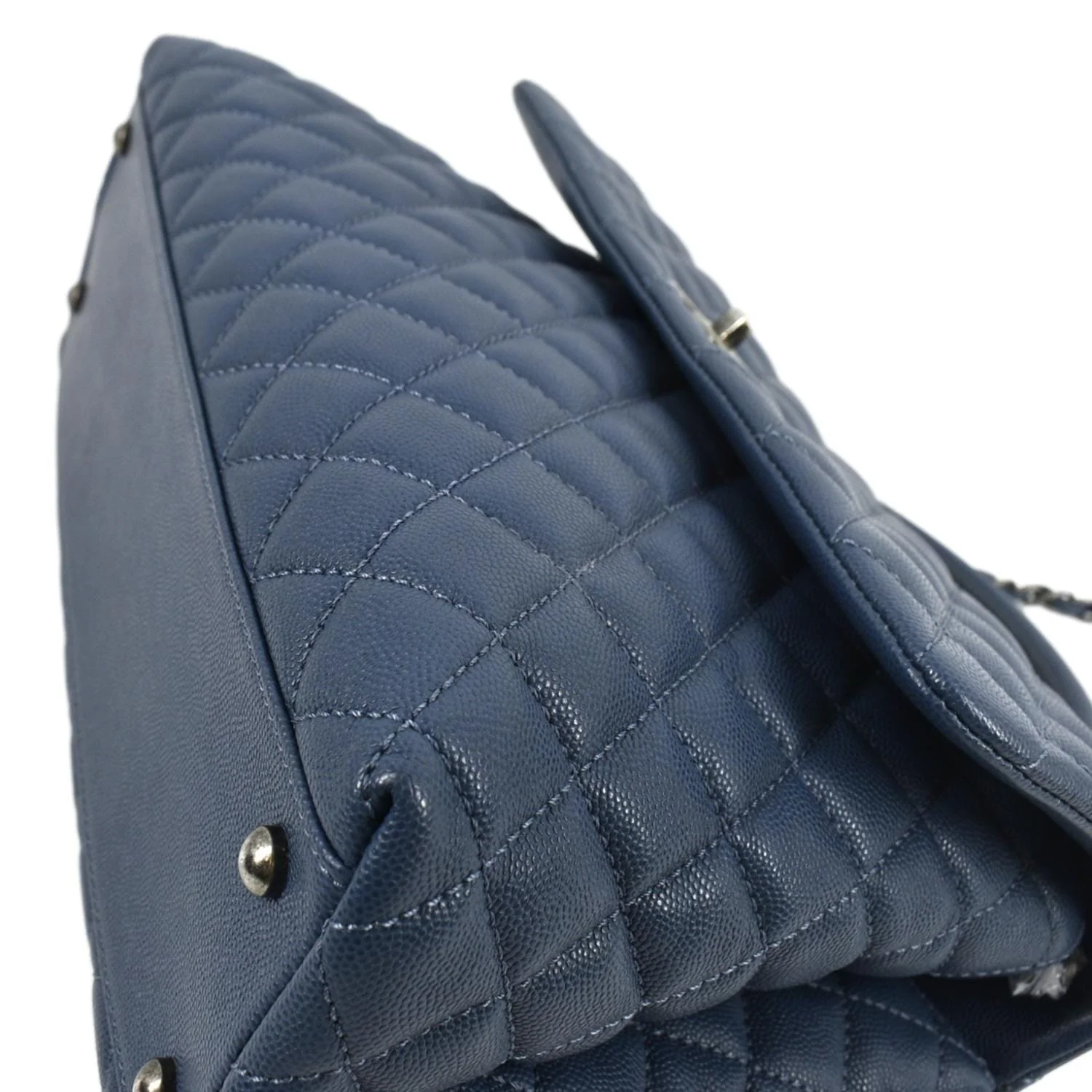 CHANEL CC Coco Caviar Leather Top Handle Flap Shoulder Bag Blue - Image 8