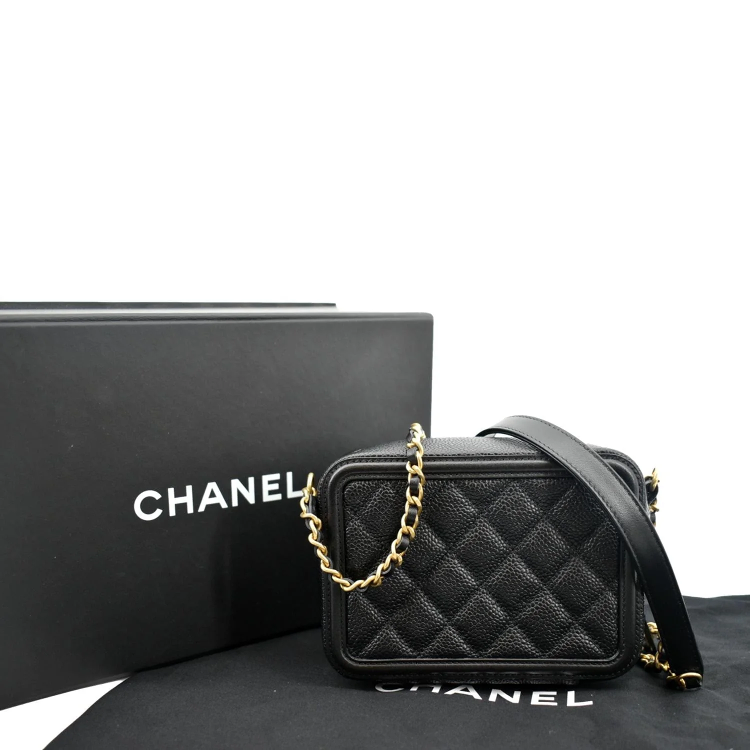 CHANEL CC Filigree Vanity Quilted Caviar Leather Clutch Shoulder Bag Black - Image 4