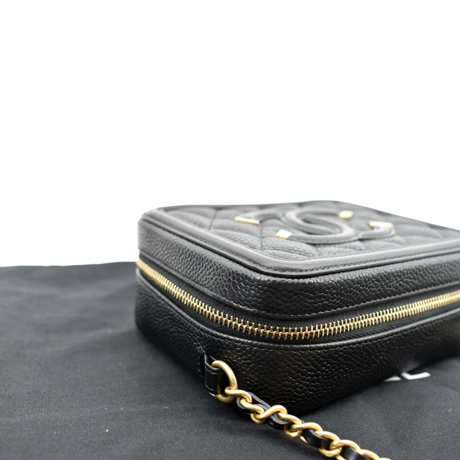 CHANEL CC Filigree Vanity Quilted Caviar Leather Clutch Shoulder Bag Black - Image 7