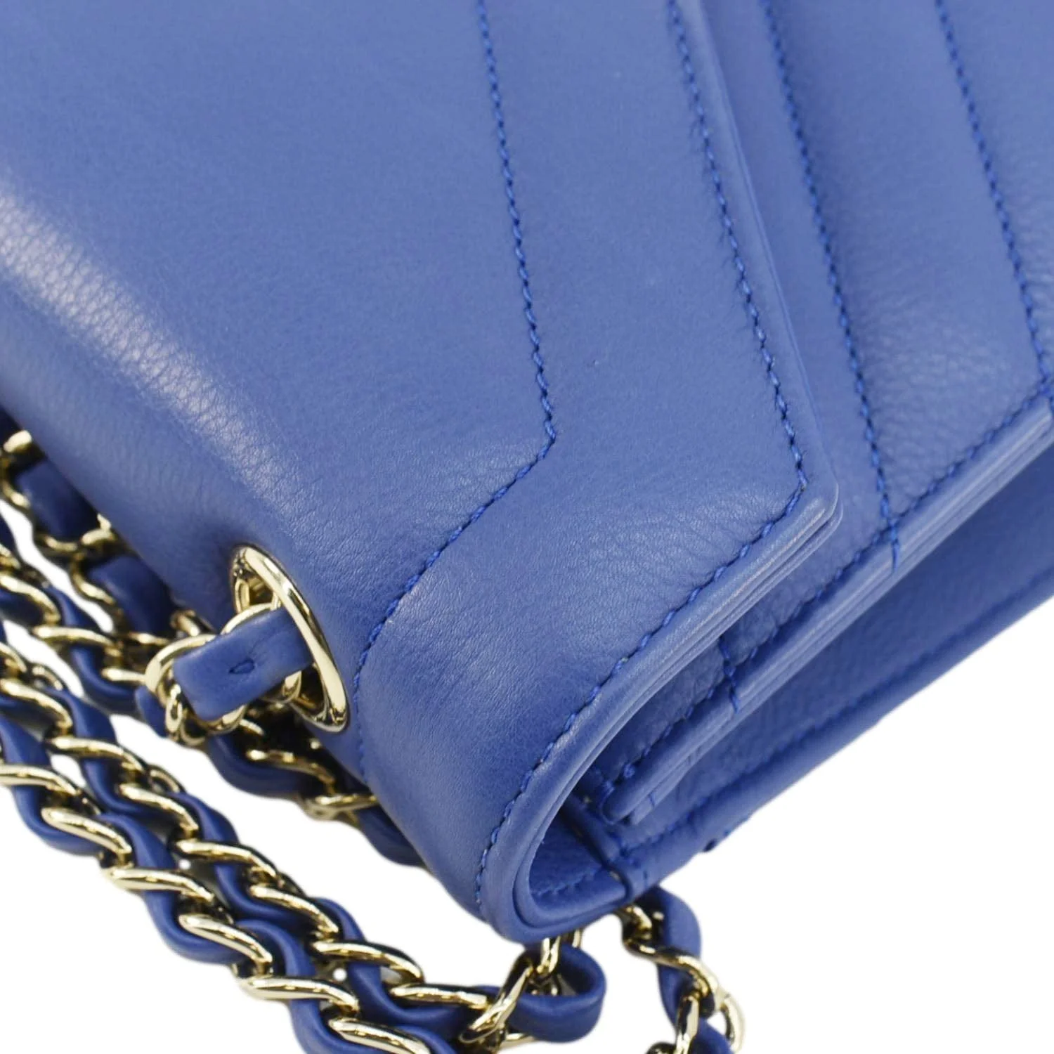 CHANEL Coco Envelope Flap Quilted Chevron Leather Crossbody Bag Blue - Image 6