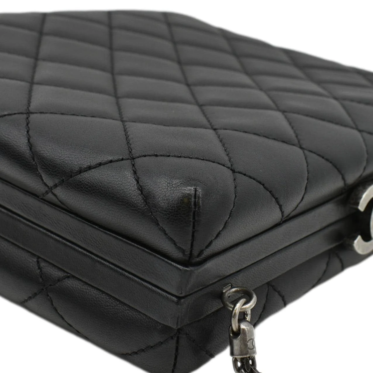 CHANEL CC Kisslock Box Lambskin Leather Chain Shoulder Bag Black - Image 10