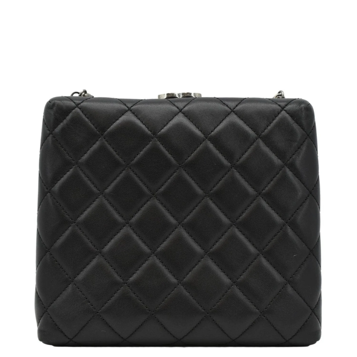 CHANEL CC Kisslock Box Lambskin Leather Chain Shoulder Bag Black - Image 4