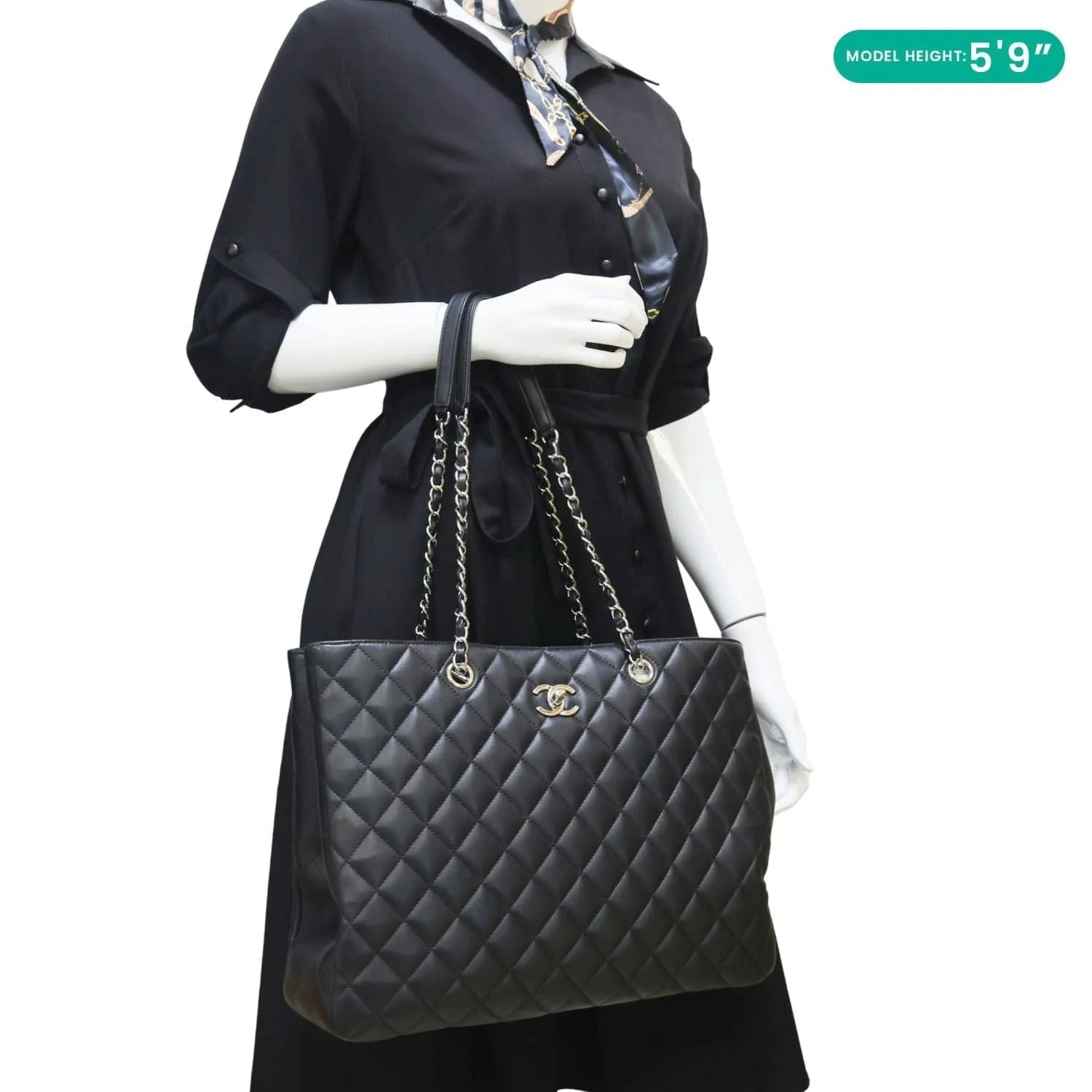 CHANEL Grand Shopping Quilted Leather Tote Bag Black - Image 2