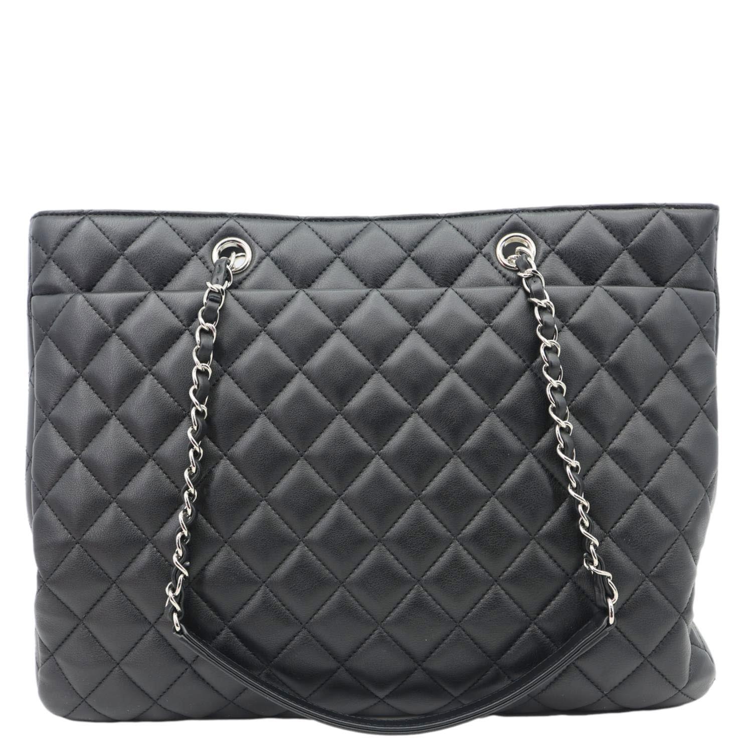 CHANEL Grand Shopping Quilted Leather Tote Bag Black - Image 4
