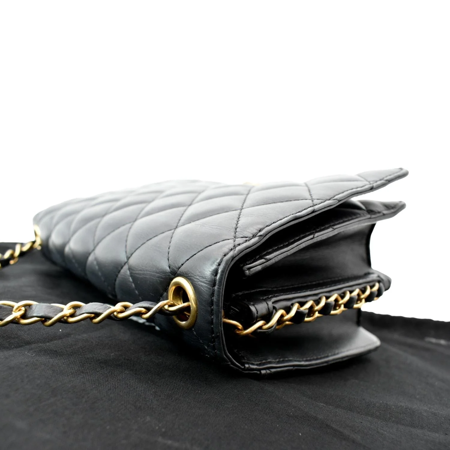 Chanel CC Side Chain Full Flap Leather Shoulder Bag Black - Image 5