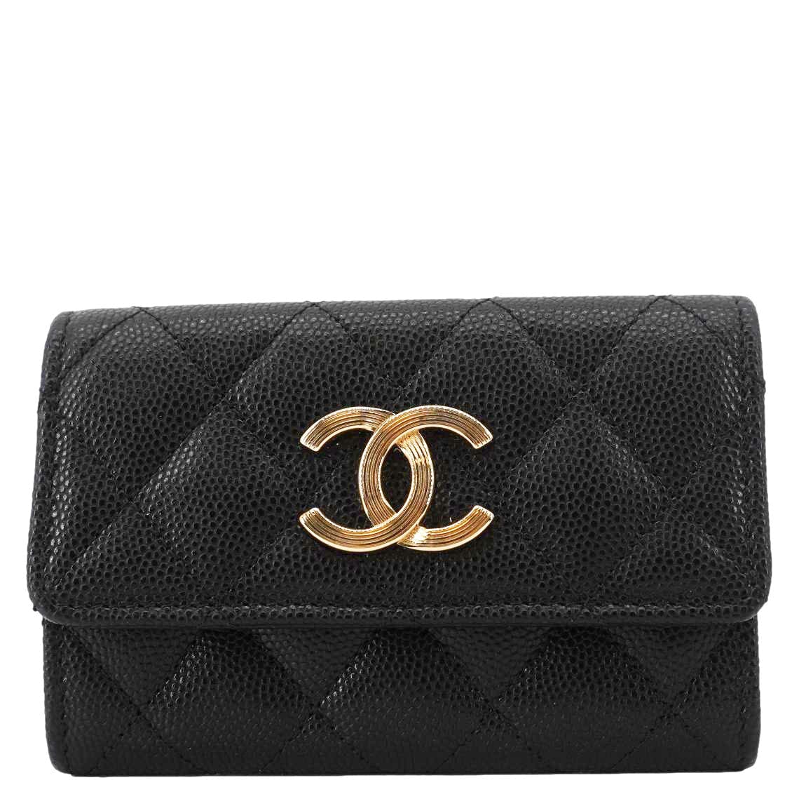 CHANEL Trifold CC Small Iridescent Caviar Wallet Black