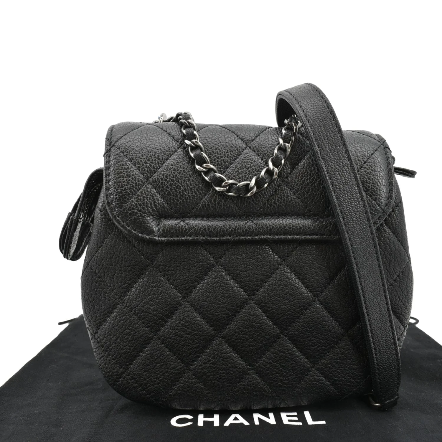 CHANEL CC Waiter Flap Goatskin Leather Crossbody Bag Black - Image 4