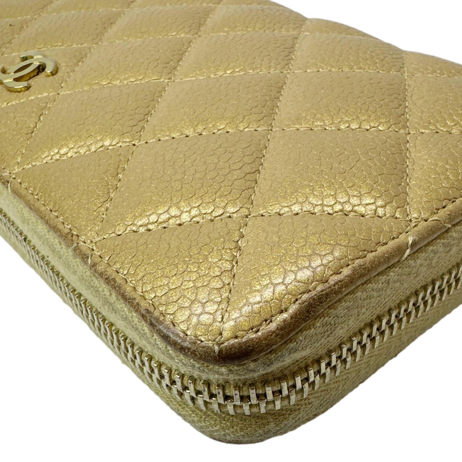 CHANEL CC Quilted Leather Zip Around Wallet Metallic Gold - Image 7