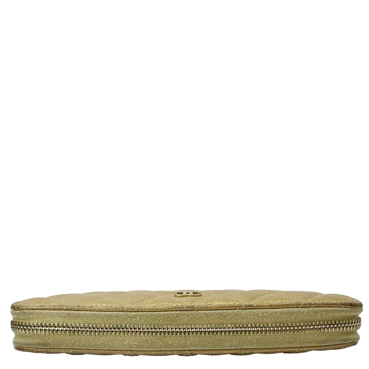 CHANEL CC Quilted Leather Zip Around Wallet Metallic Gold - Image 9
