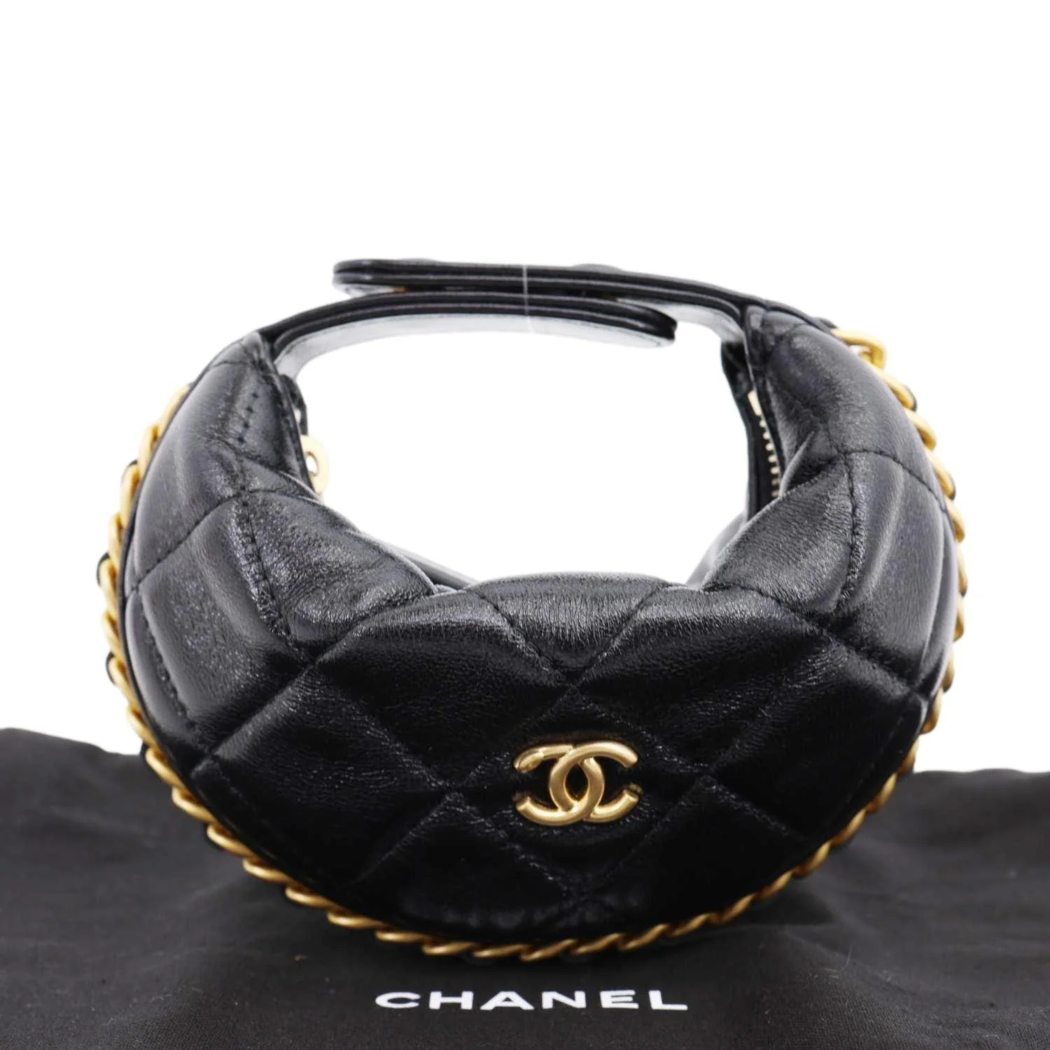 CHANEL Chain Around Mini Quilted Lambskin Leather Pouch Black - Image 3