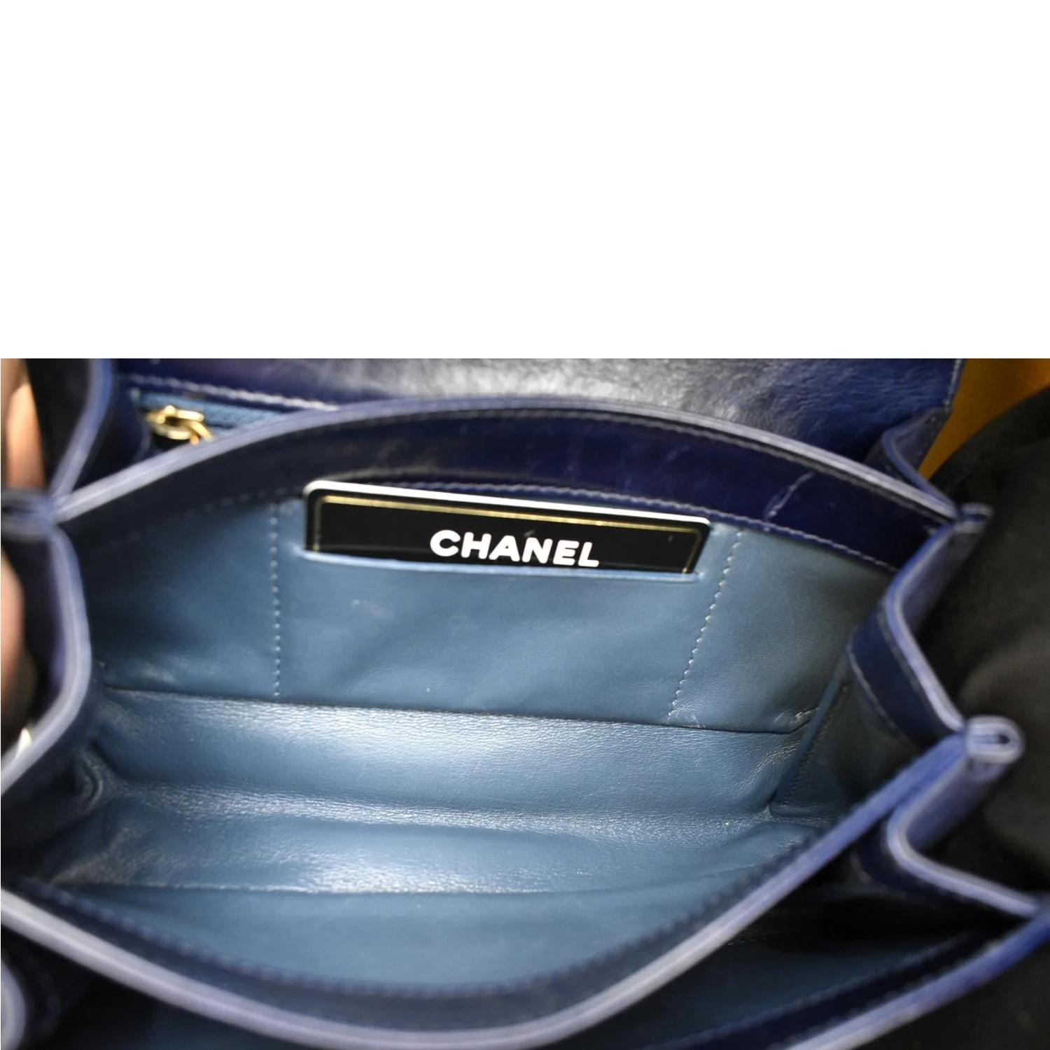 CHANEL Chain Handle CC Flap Quilted Leather Shoulder Bag Blue - Image 10