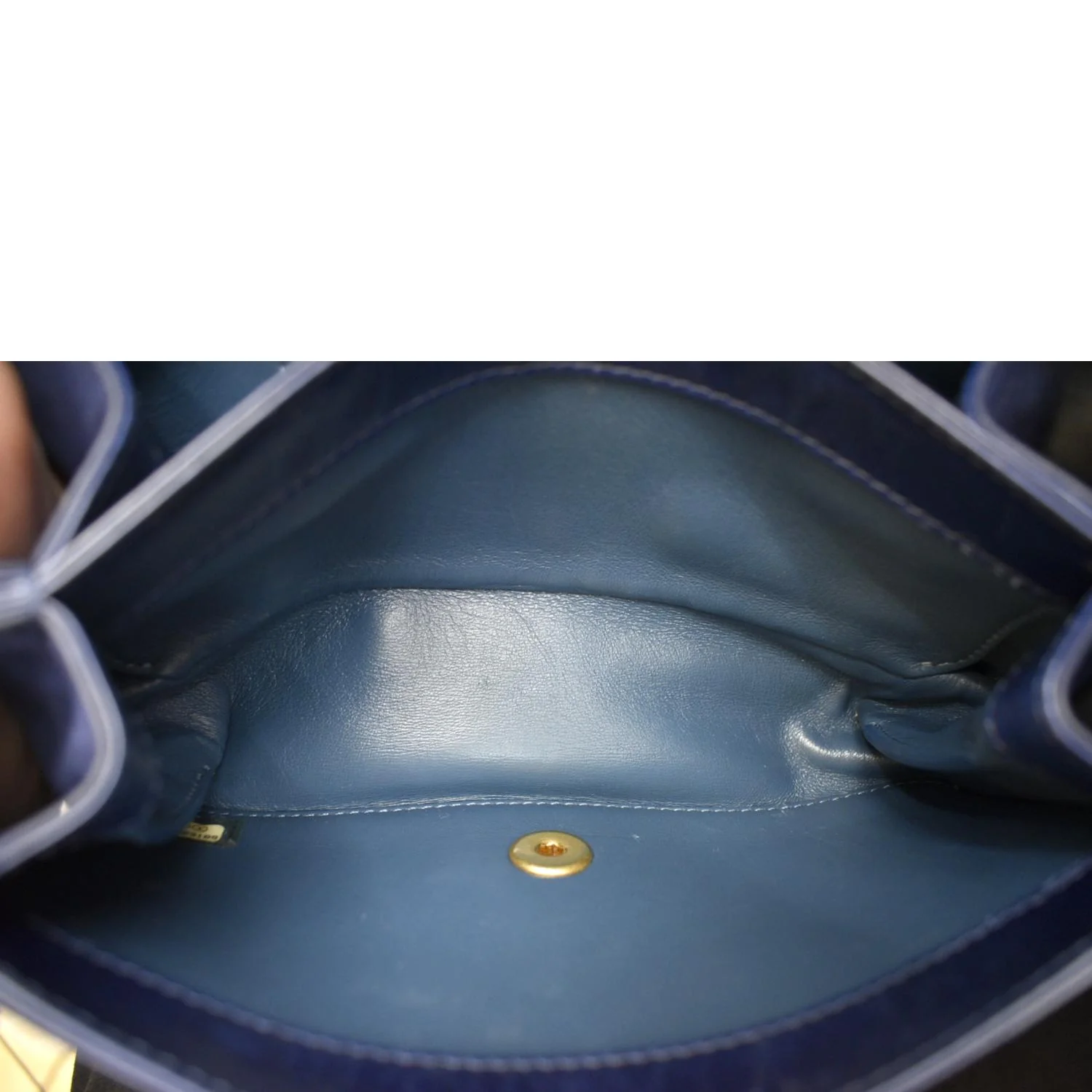 CHANEL Chain Handle CC Flap Quilted Leather Shoulder Bag Blue - Image 11