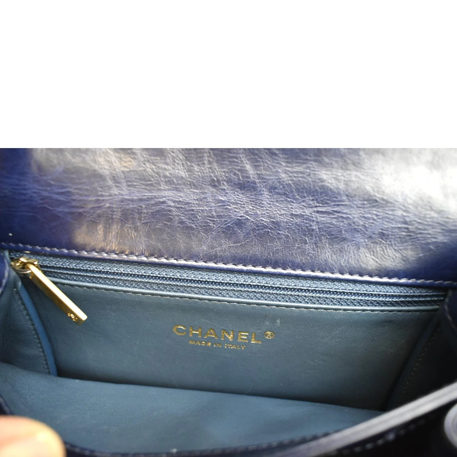 CHANEL Chain Handle CC Flap Quilted Leather Shoulder Bag Blue - Image 12