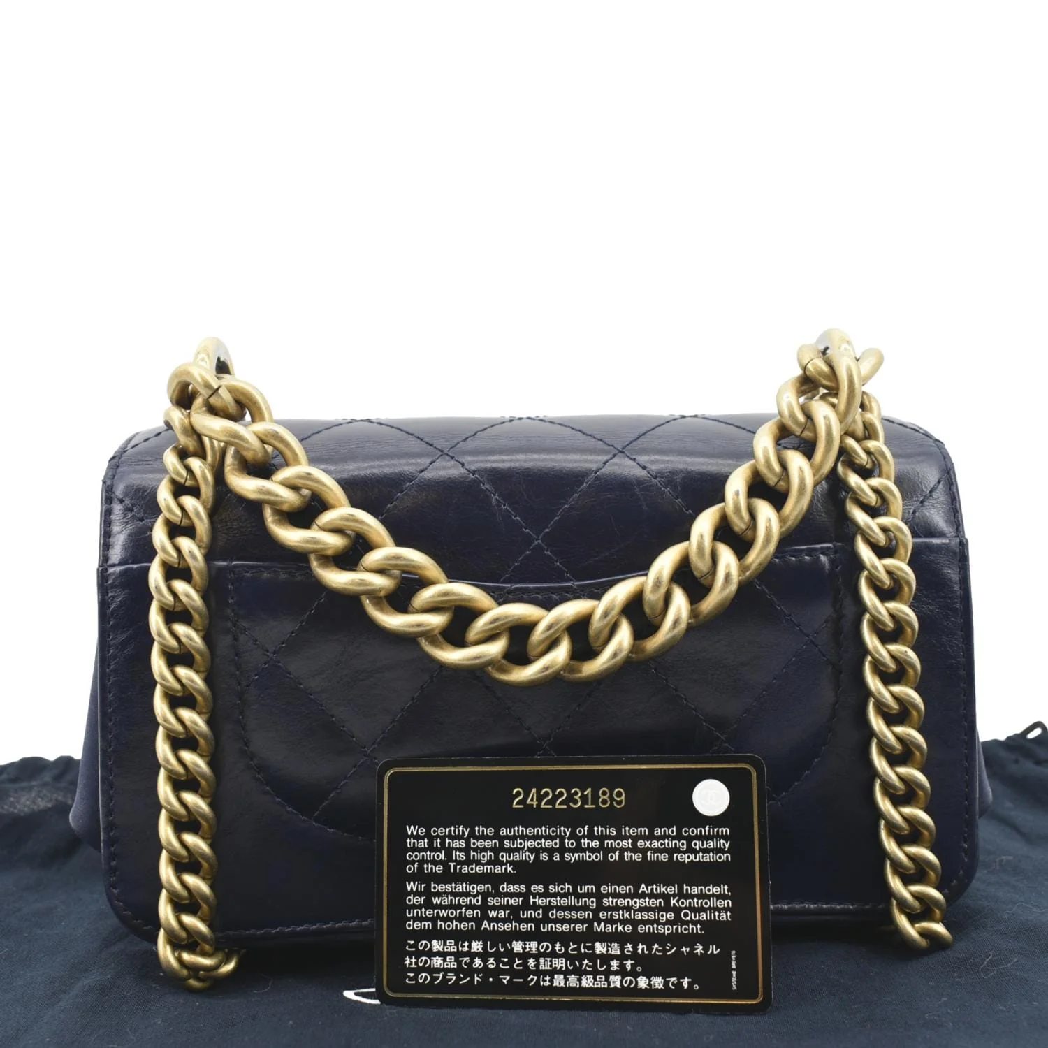 CHANEL Chain Handle CC Flap Quilted Leather Shoulder Bag Blue - Image 3