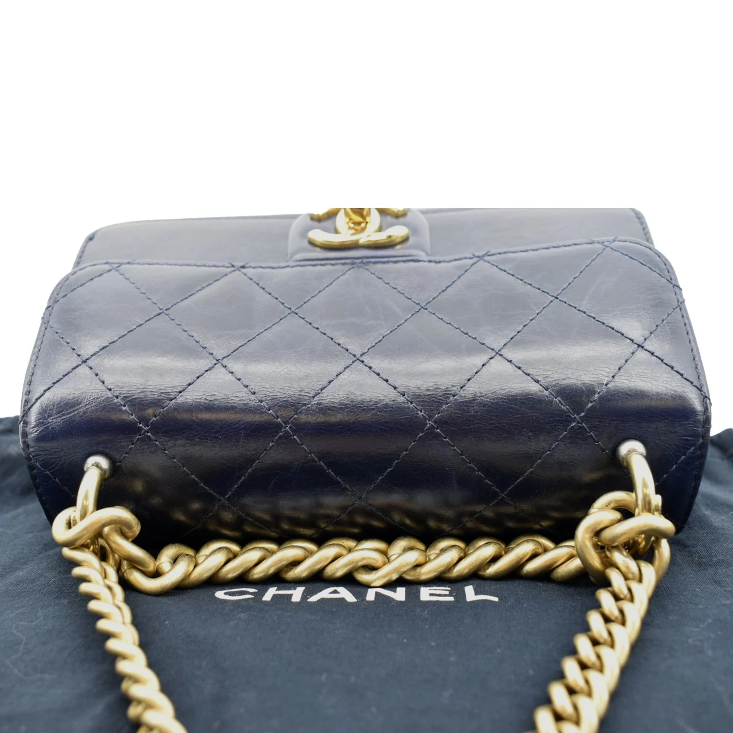 CHANEL Chain Handle CC Flap Quilted Leather Shoulder Bag Blue - Image 4