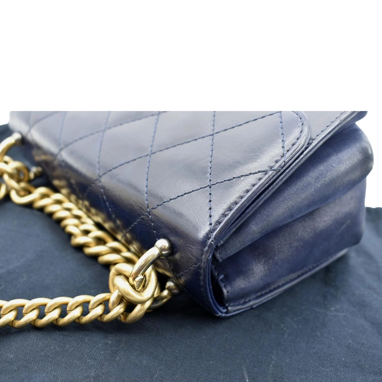 CHANEL Chain Handle CC Flap Quilted Leather Shoulder Bag Blue - Image 5