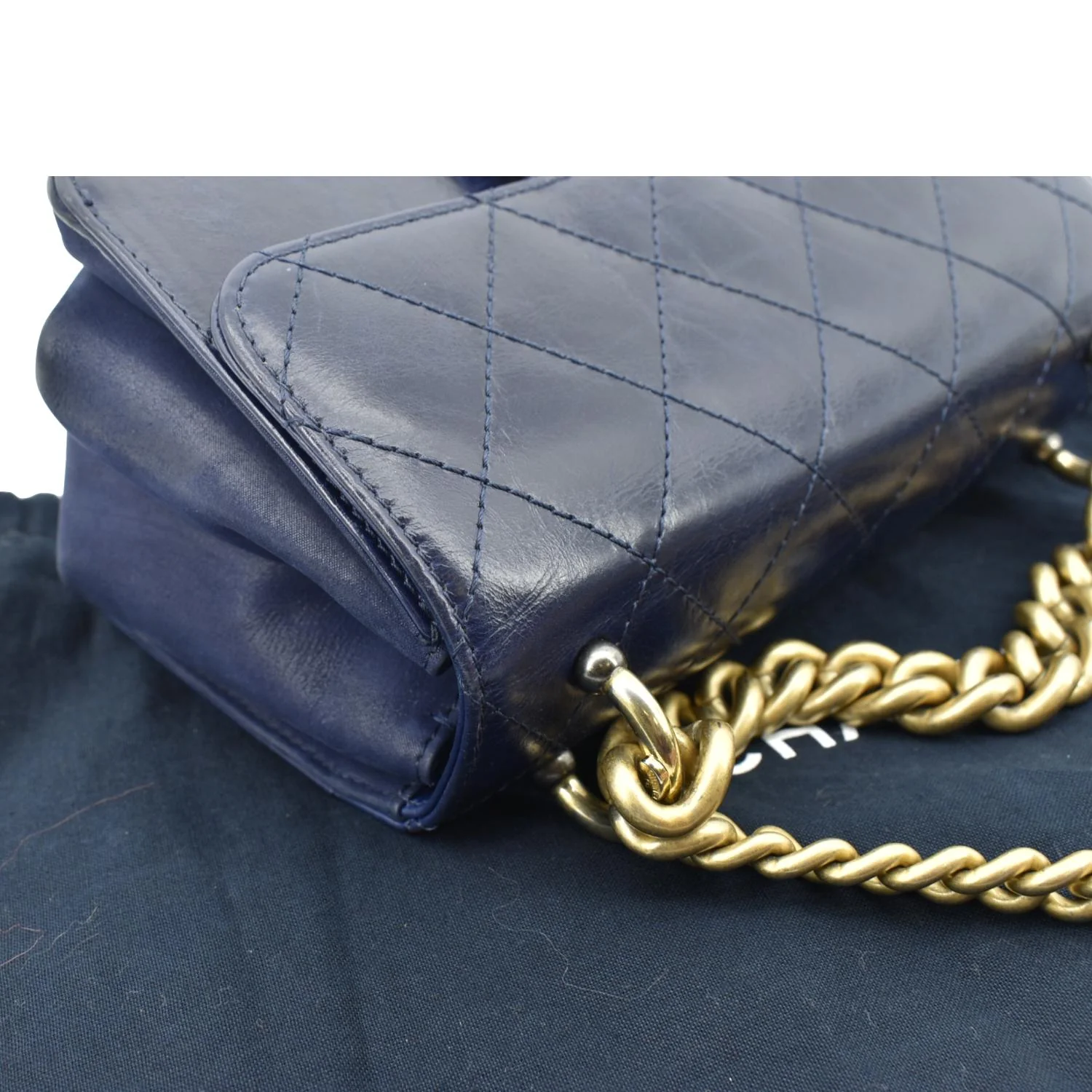 CHANEL Chain Handle CC Flap Quilted Leather Shoulder Bag Blue - Image 6