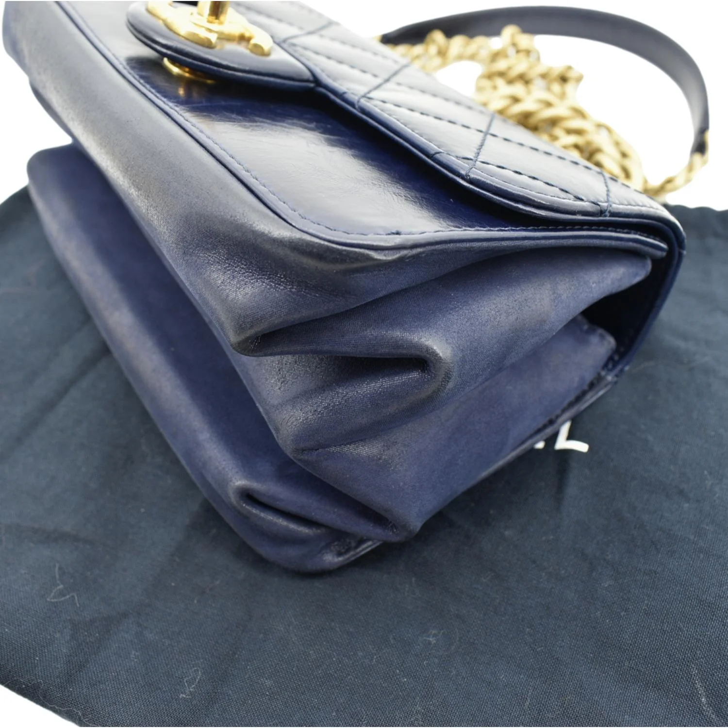 CHANEL Chain Handle CC Flap Quilted Leather Shoulder Bag Blue - Image 7