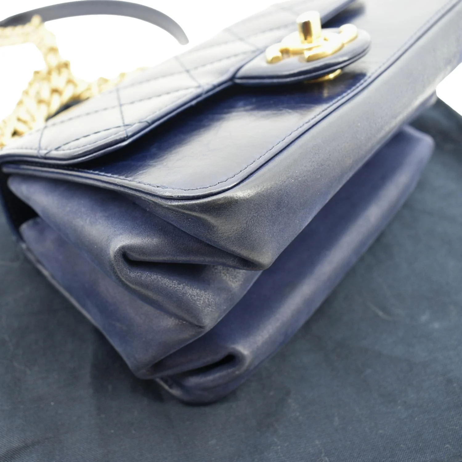 CHANEL Chain Handle CC Flap Quilted Leather Shoulder Bag Blue - Image 8