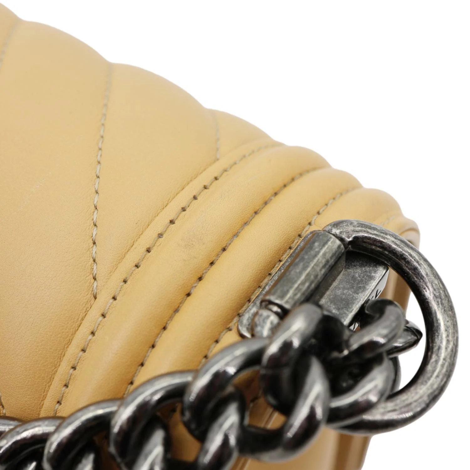 CHANEL Boy Flap Medium Chevron Calfskin Leather Chain Shoulder Bag Beige - Image 7