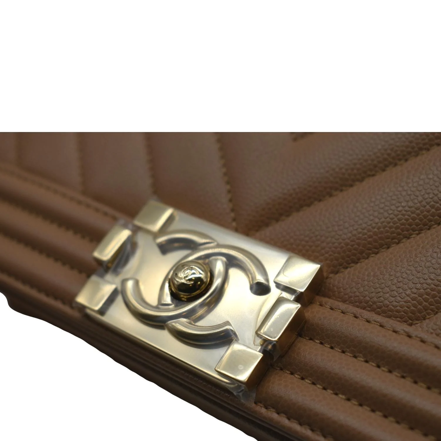 CHANEL Medium Boy Flap Chevron Caviar Leather Crossbody Bag Beige - Image 17