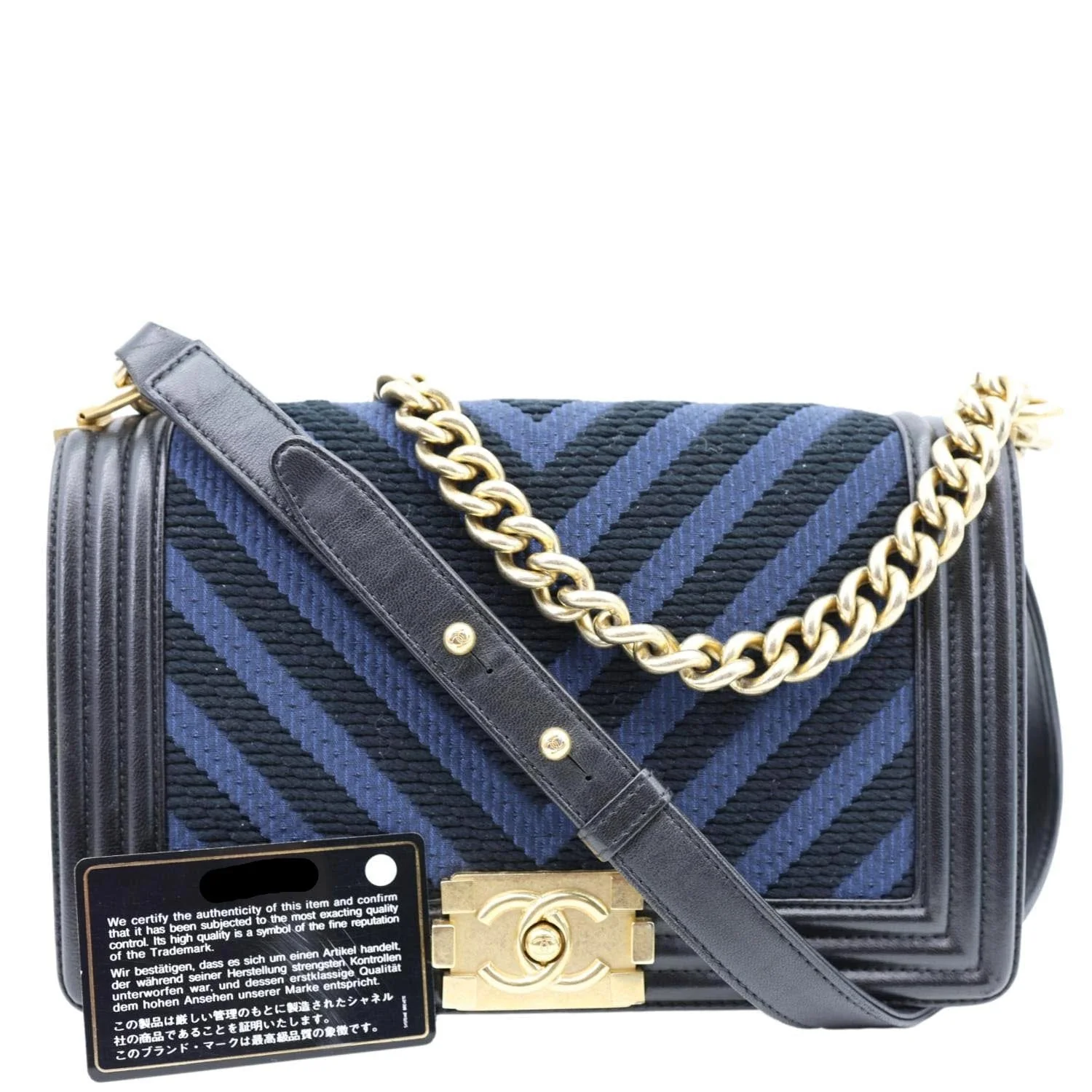 CHANEL Boy Old Medium Braided Chevron Cording Leather Crossbody Bag Navy Blue - Image 3