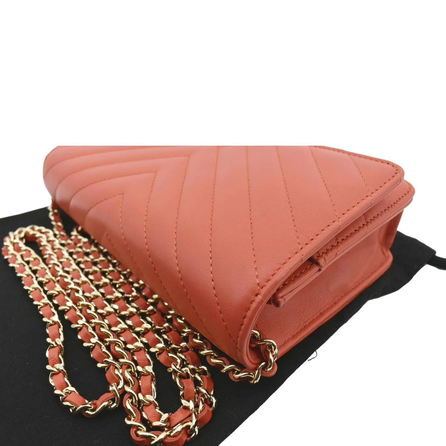 CHANEL CC WOC Chevron Leather Wallet On Chain Crossbody Bag Red - Image 6
