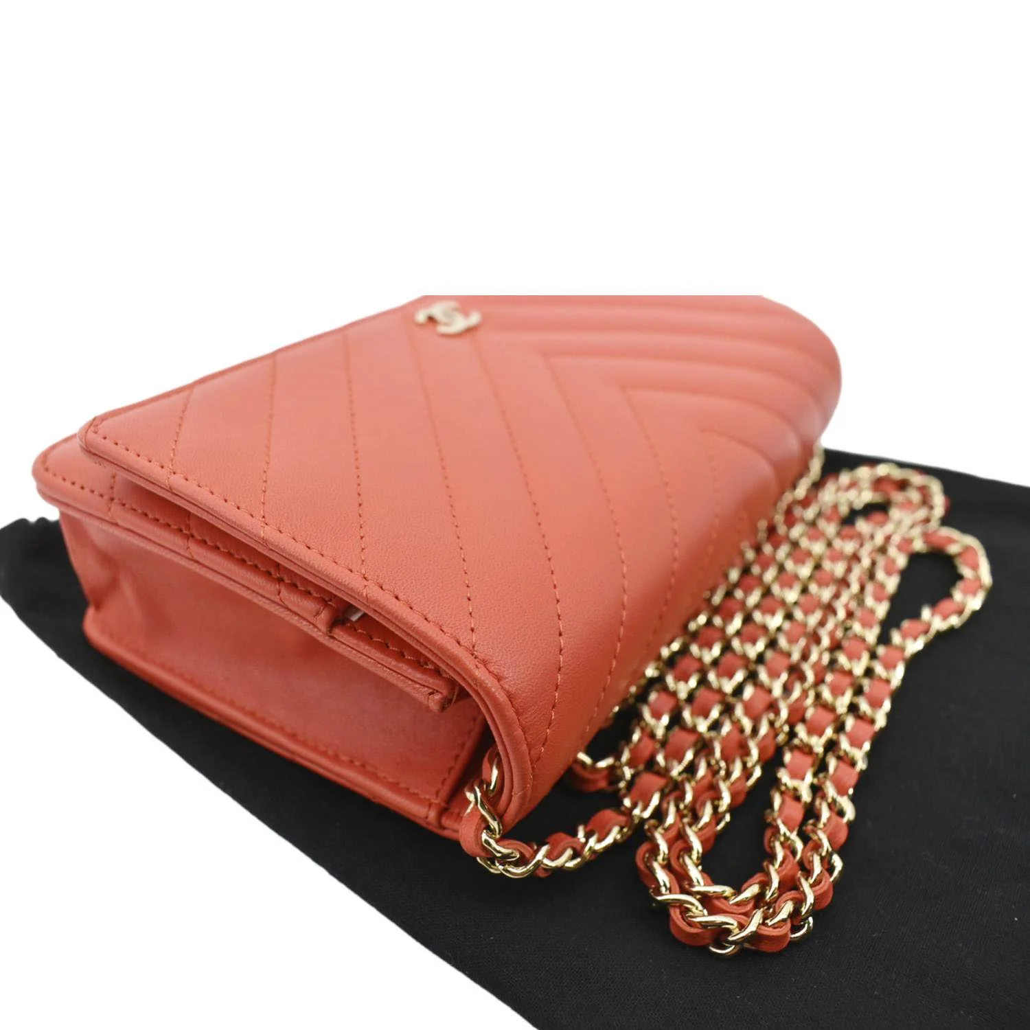 CHANEL CC WOC Chevron Leather Wallet On Chain Crossbody Bag Red - Image 7