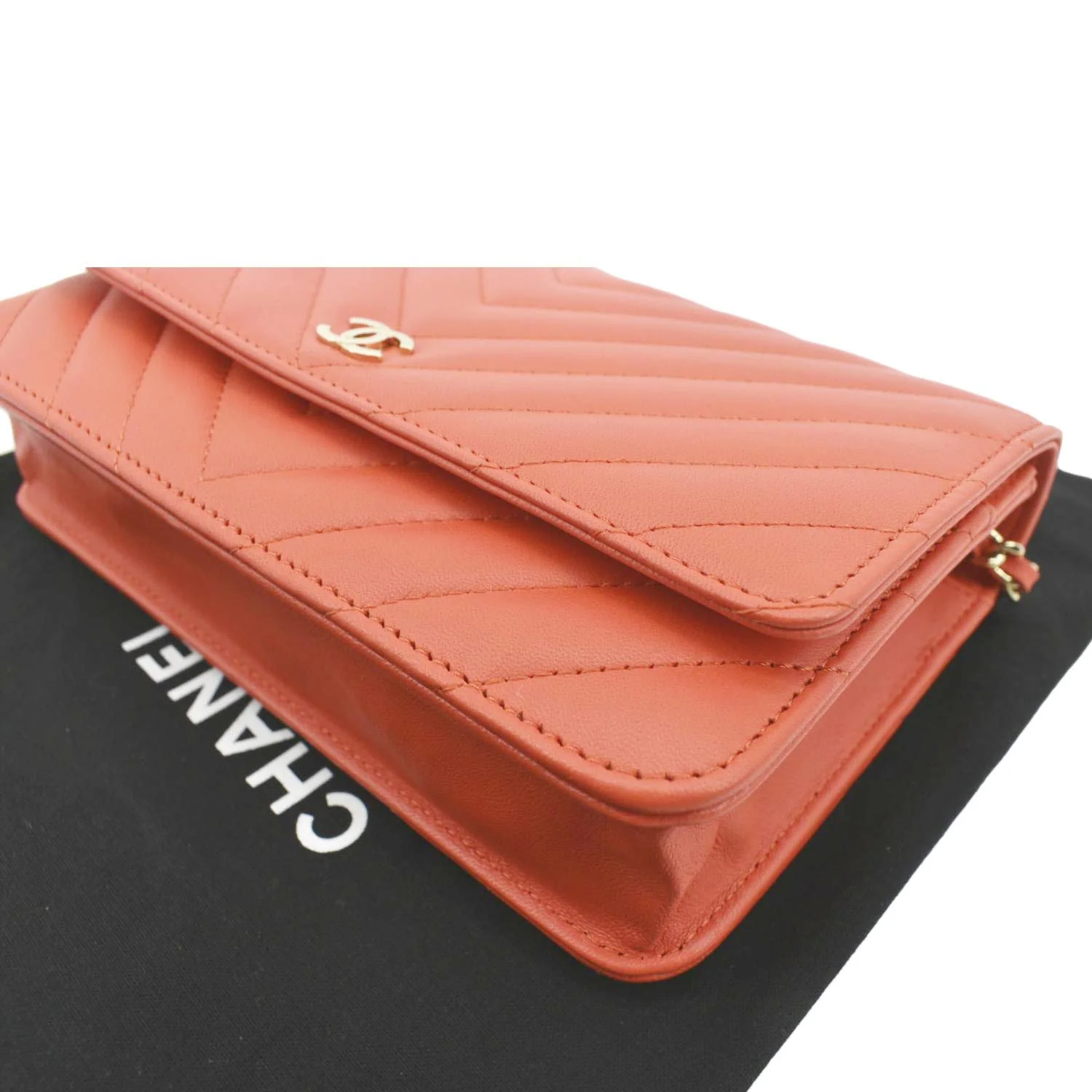 CHANEL CC WOC Chevron Leather Wallet On Chain Crossbody Bag Red - Image 8