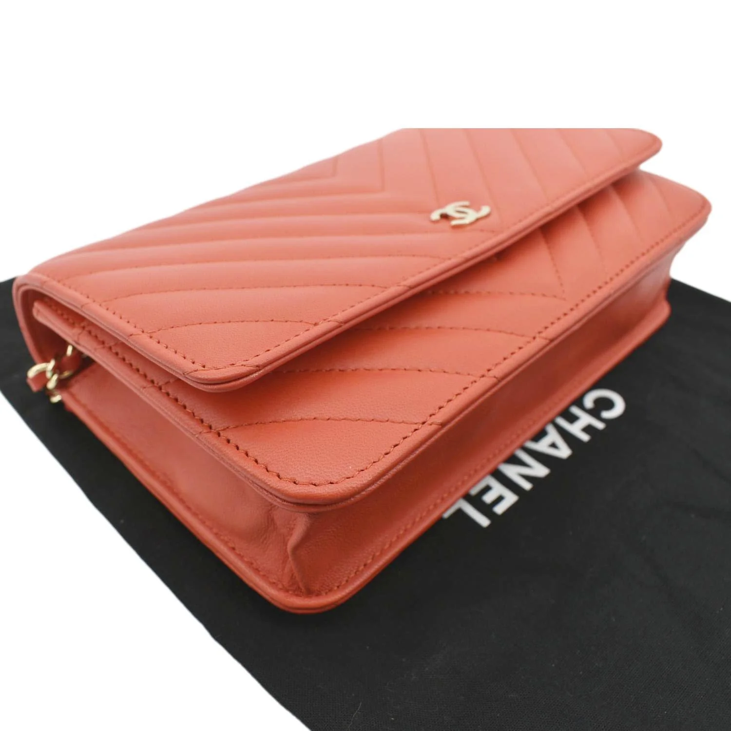 CHANEL CC WOC Chevron Leather Wallet On Chain Crossbody Bag Red - Image 9
