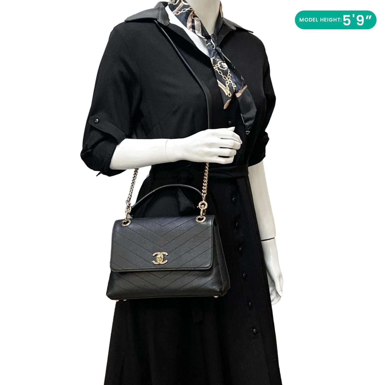 CHANEL Chic Small Chevron Calfskin Leather Top Handle Crossbody Bag Black - Image 2