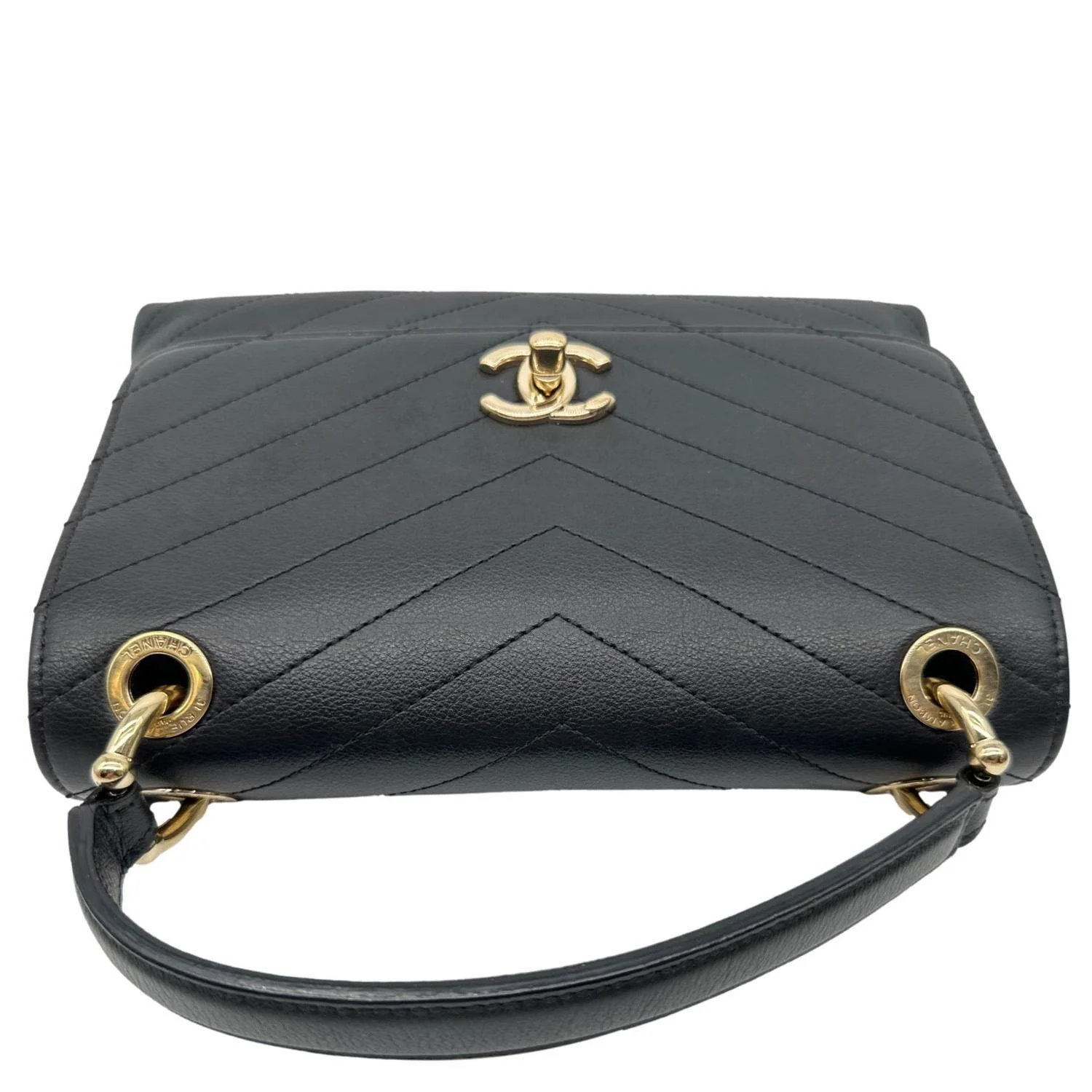 CHANEL Chic Small Chevron Calfskin Leather Top Handle Crossbody Bag Black - Image 3