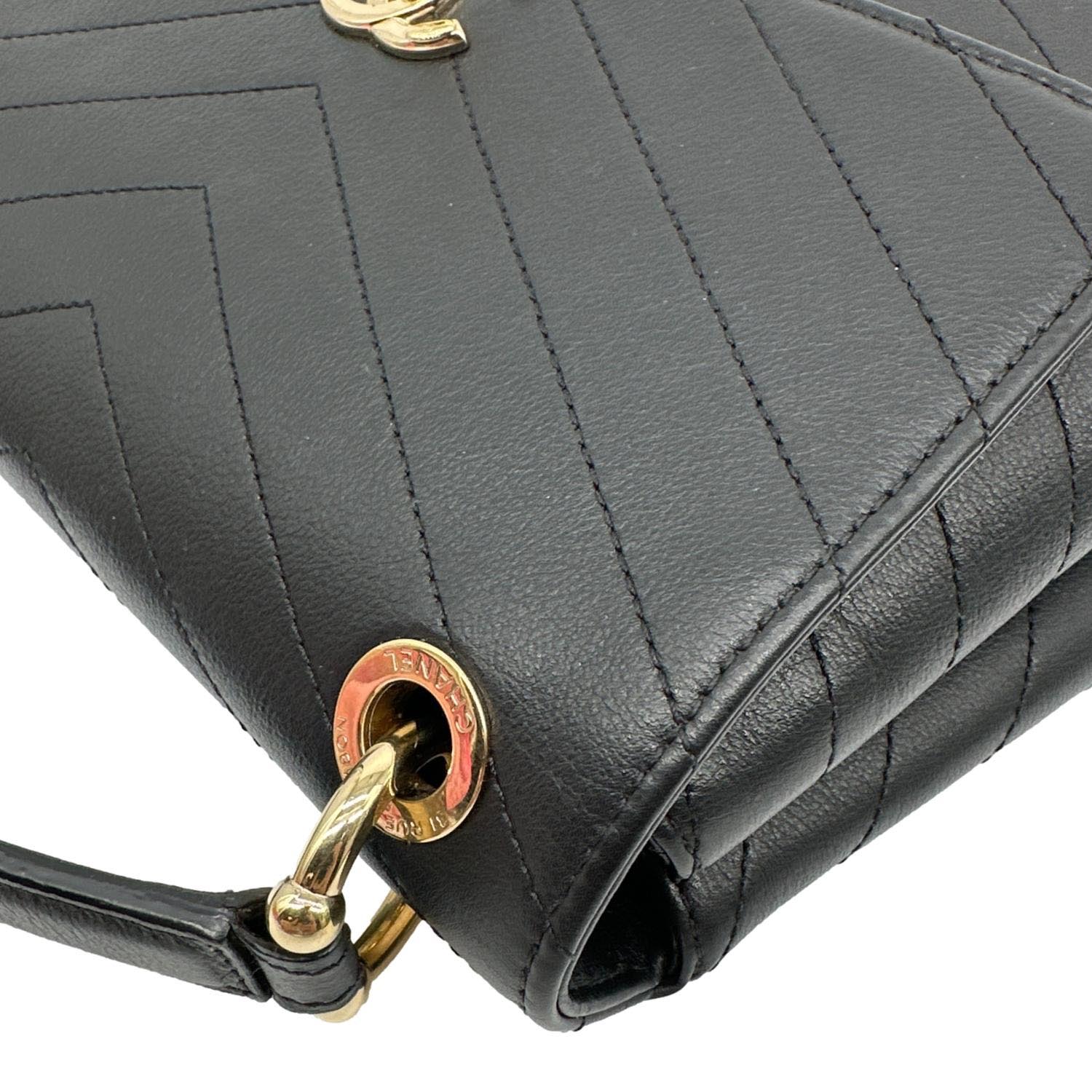 CHANEL Chic Small Chevron Calfskin Leather Top Handle Crossbody Bag Black - Image 6